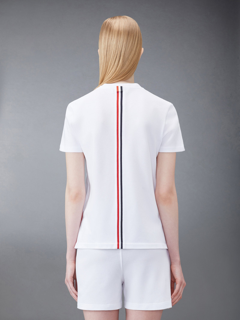 Thom Browne White Classic Cotton Pique Relaxed Fit Center Back Stripe Short Sleeve Tee outlook