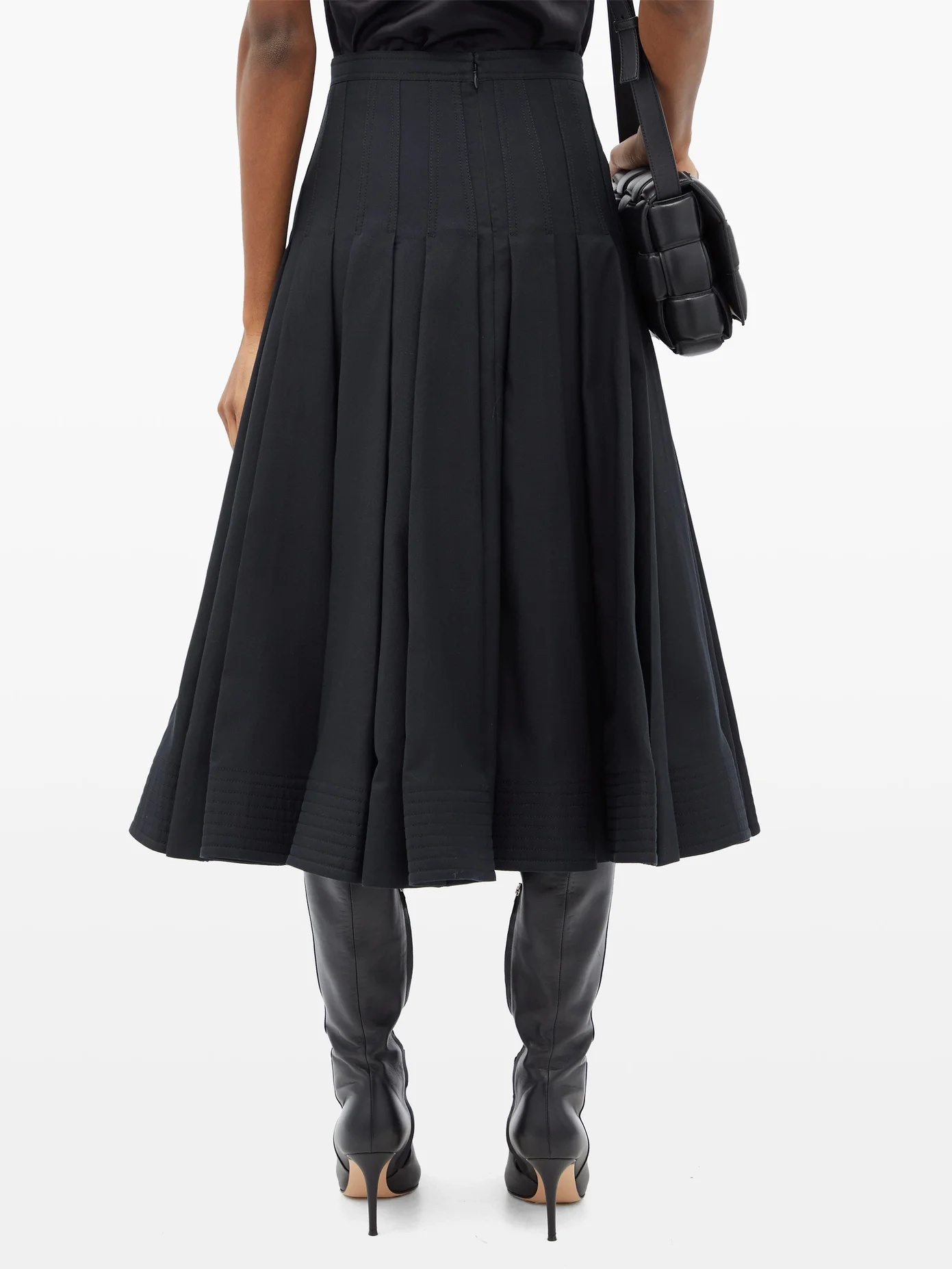 Pleated high-rise wool-blend midi skirt - 5