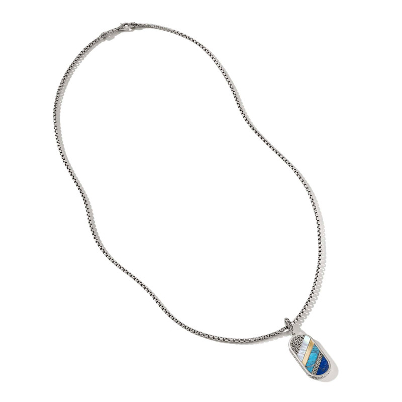 Carved Tag Necklace, Silver, Gold, Gemstones 5
