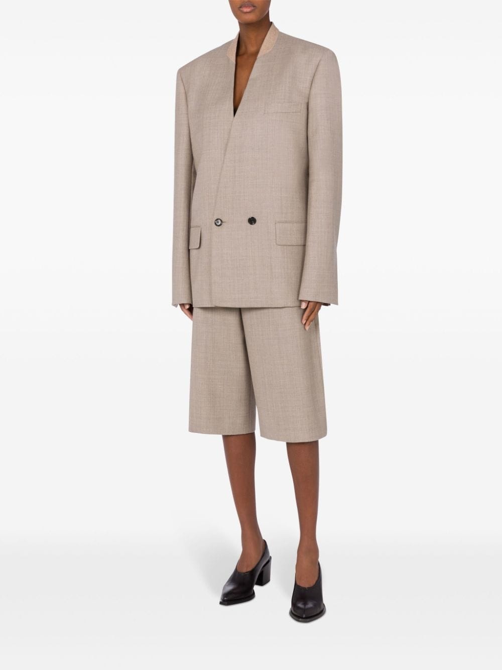 collarless double-breasted blazer - 2