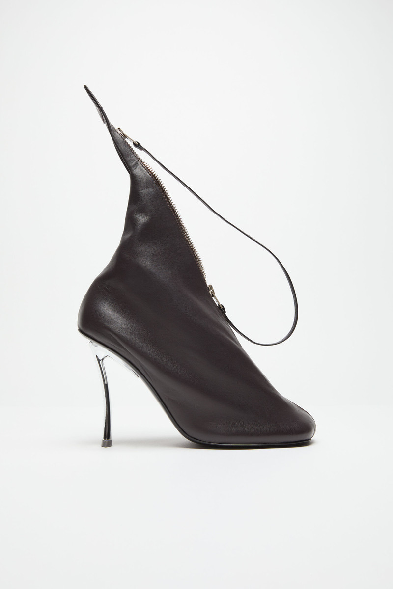 Leather zip heels - Dark brown - 1