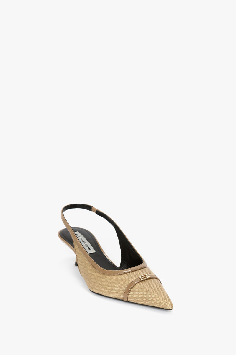 Victoria Beckham Rafia Slingback Kitten Heel In Light Beige outlook
