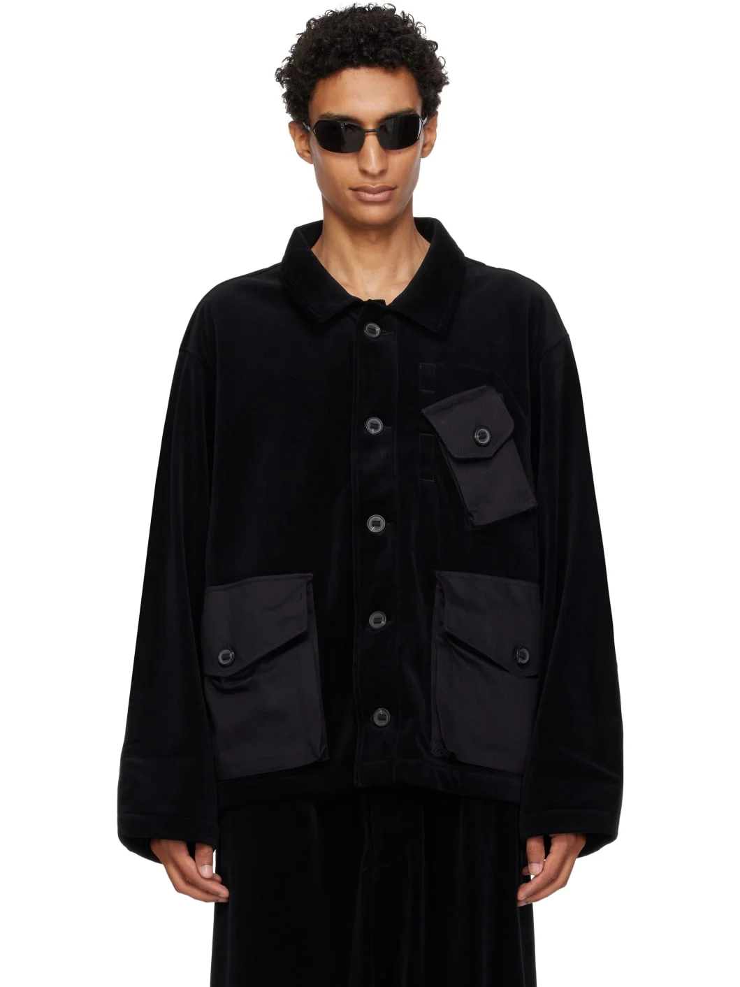 Black Vevet Corduroy Utility Blouson Jacket - 1