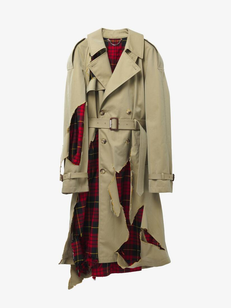 Distressed Tartan Trench Coat 1