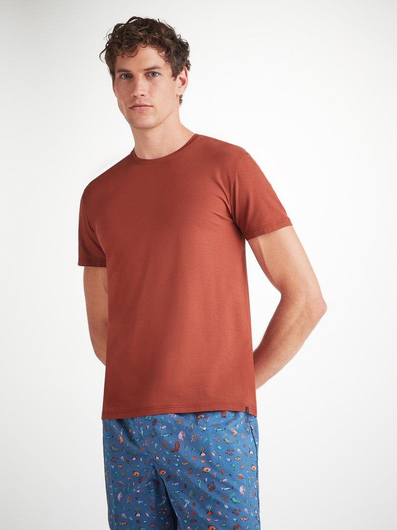 Derek Rose Men's T-Shirt Basel Micro Modal Stretch Rust Red outlook