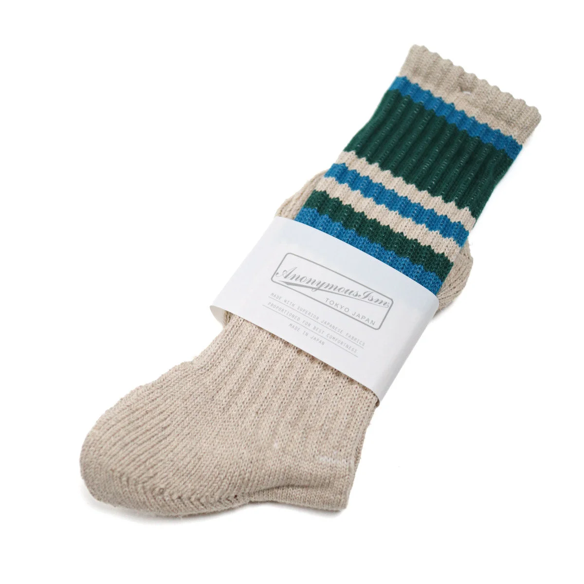 Hemp Random Line Pile Crew Sock Green - 1
