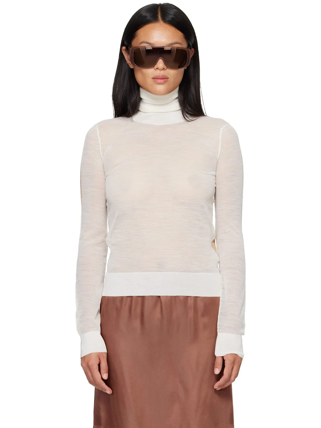 White & Beige Front Back Pullover Turtleneck - 1