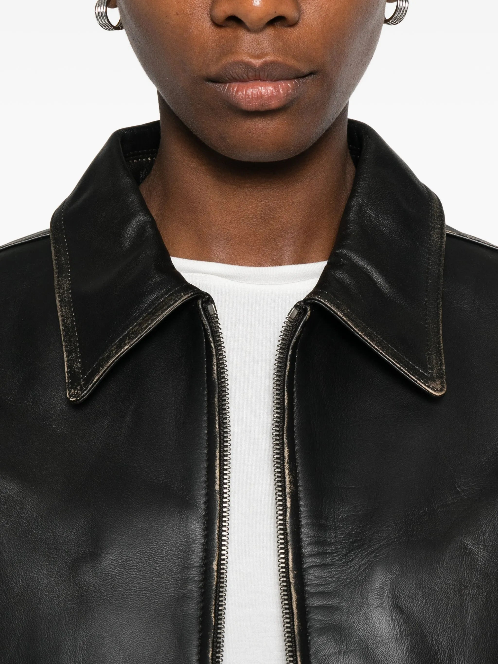 Low Classic Zip-front Cropped Leather Jacket - 2