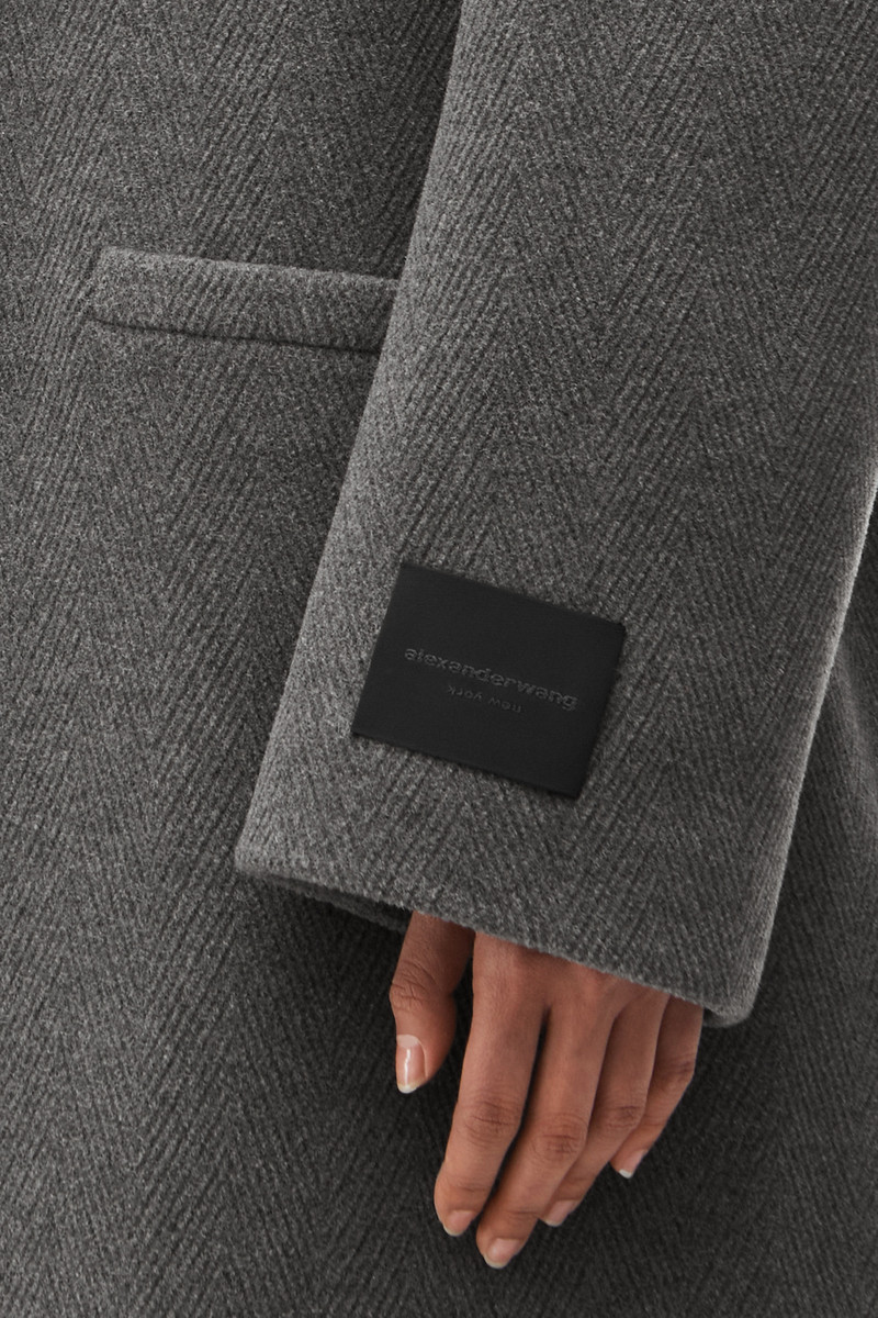 long coat in herringbone coating 6