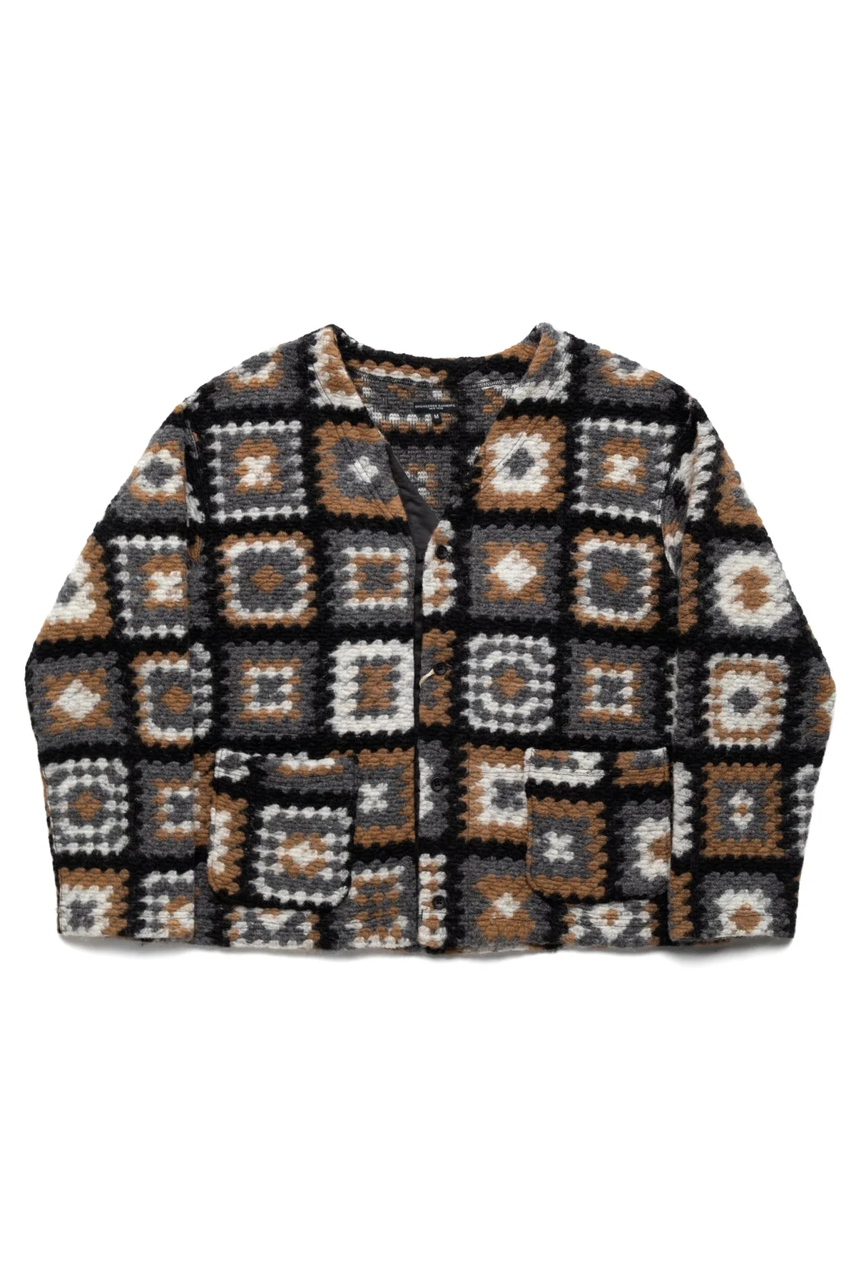 Knit Cardigan Wool Poly Chenille - White/Black - 1