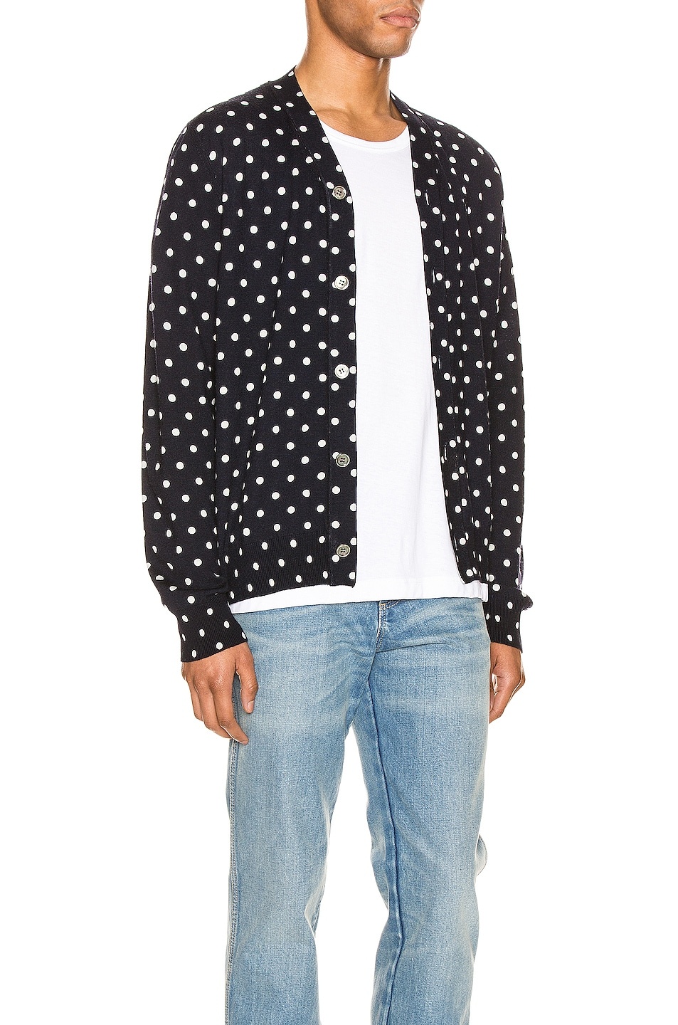 Dot Print Wool Cardigan with Black Emblem - 3