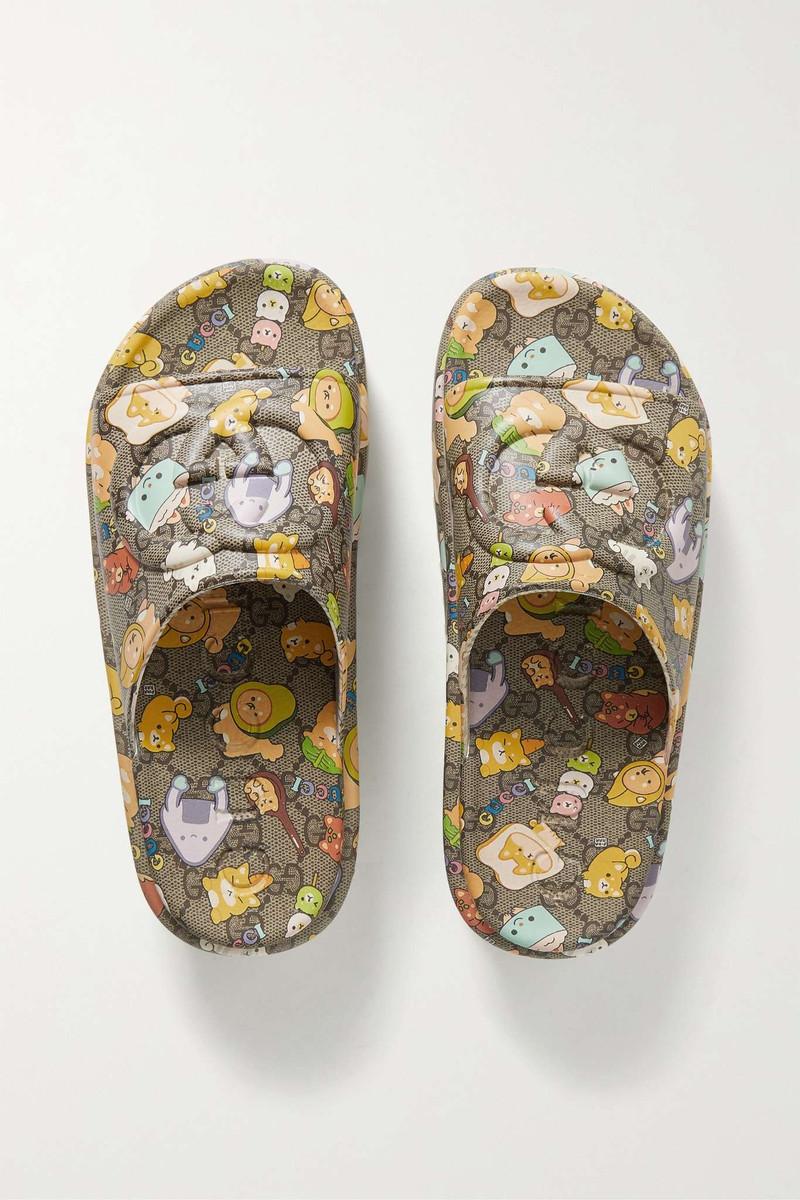 + Angela Nguyen embossed printed rubber platform slides - 1