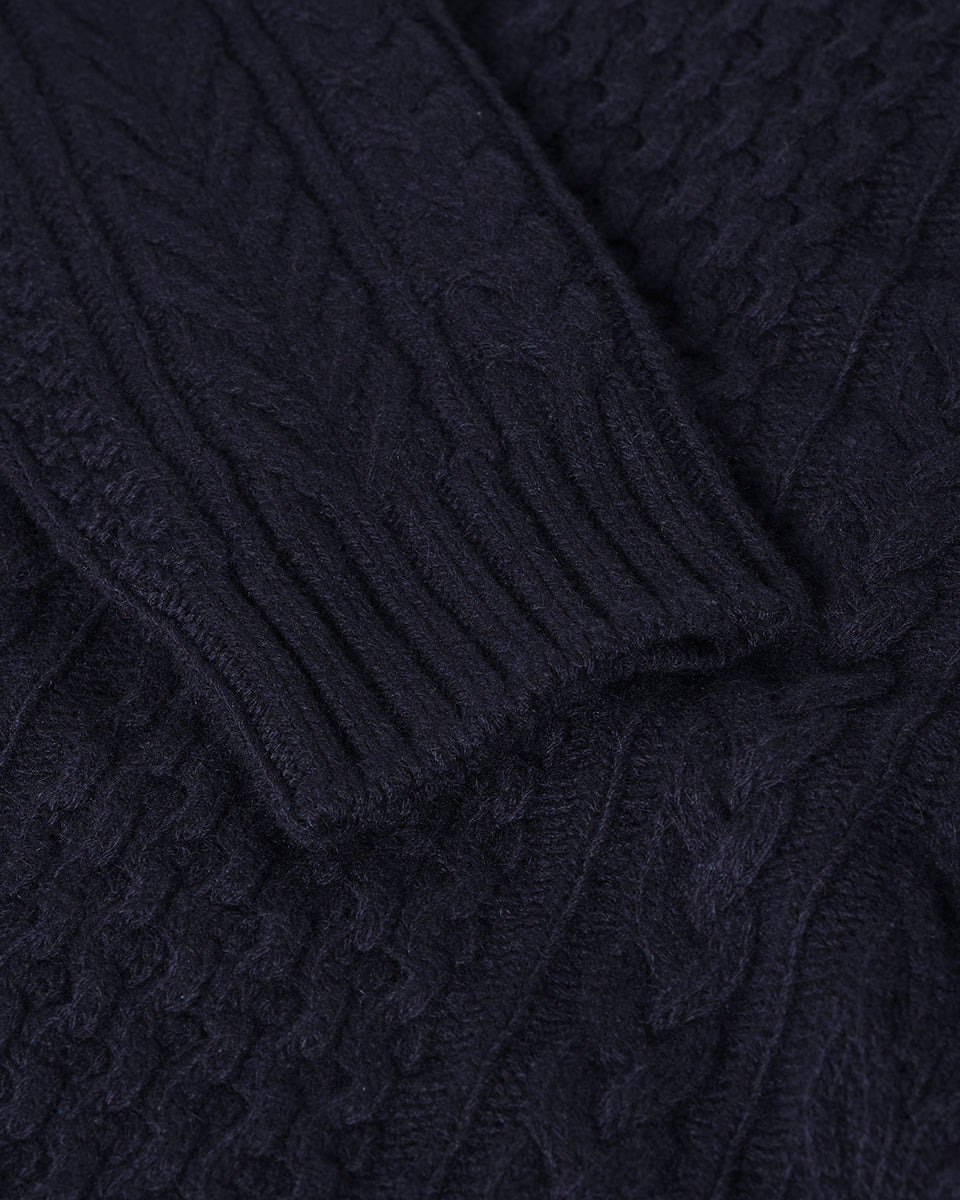 Aran Cable Navy Cashmere Jumper - 6