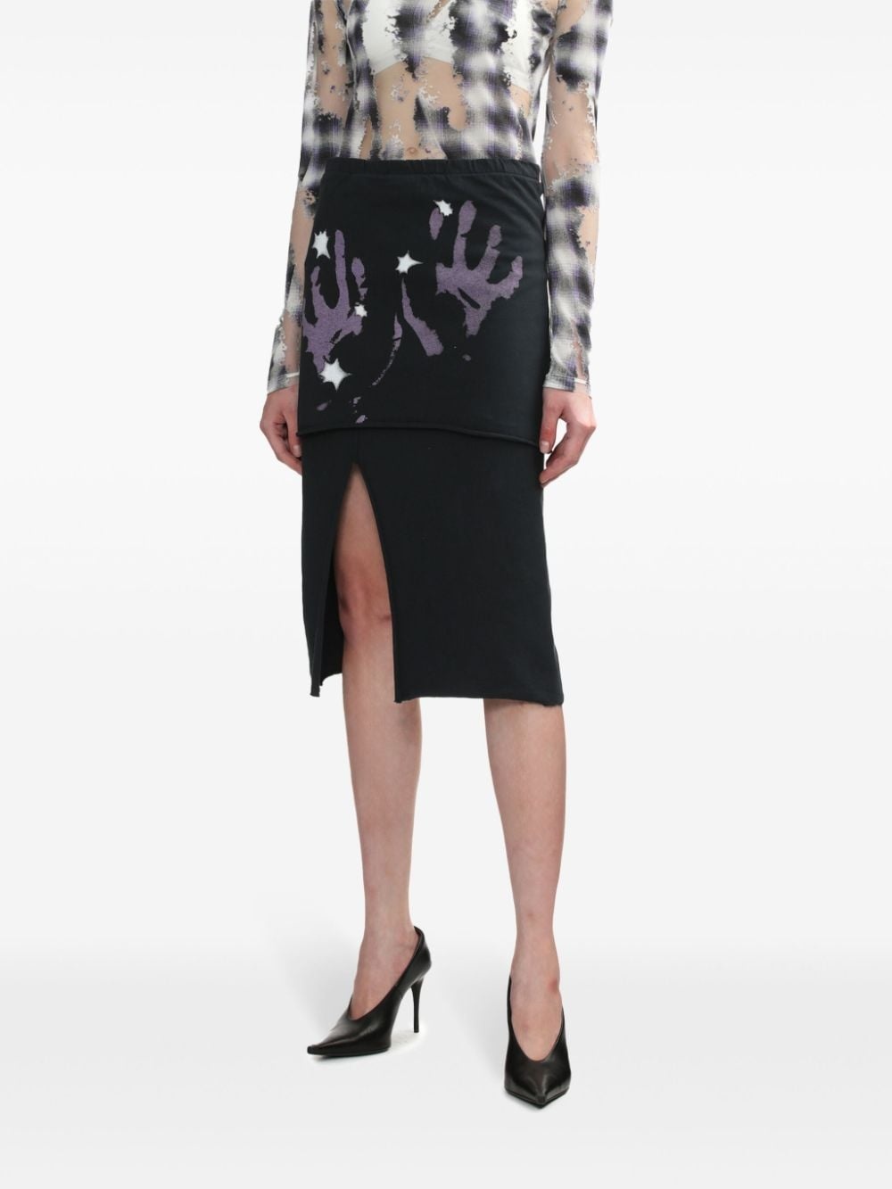 layered hand-print cotton skirt - 3