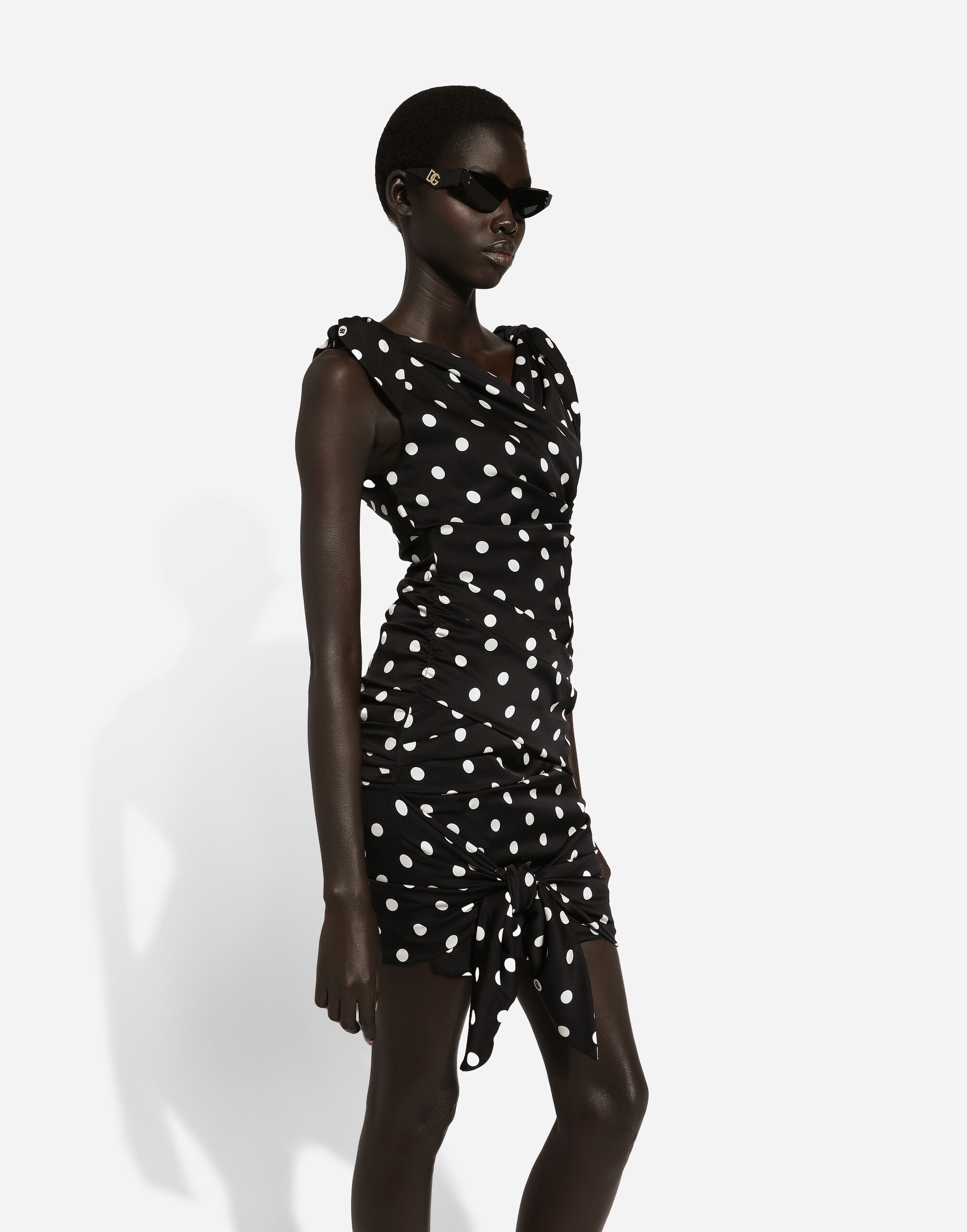 Charmeuse midi dress with draping and polka-dot print - 4