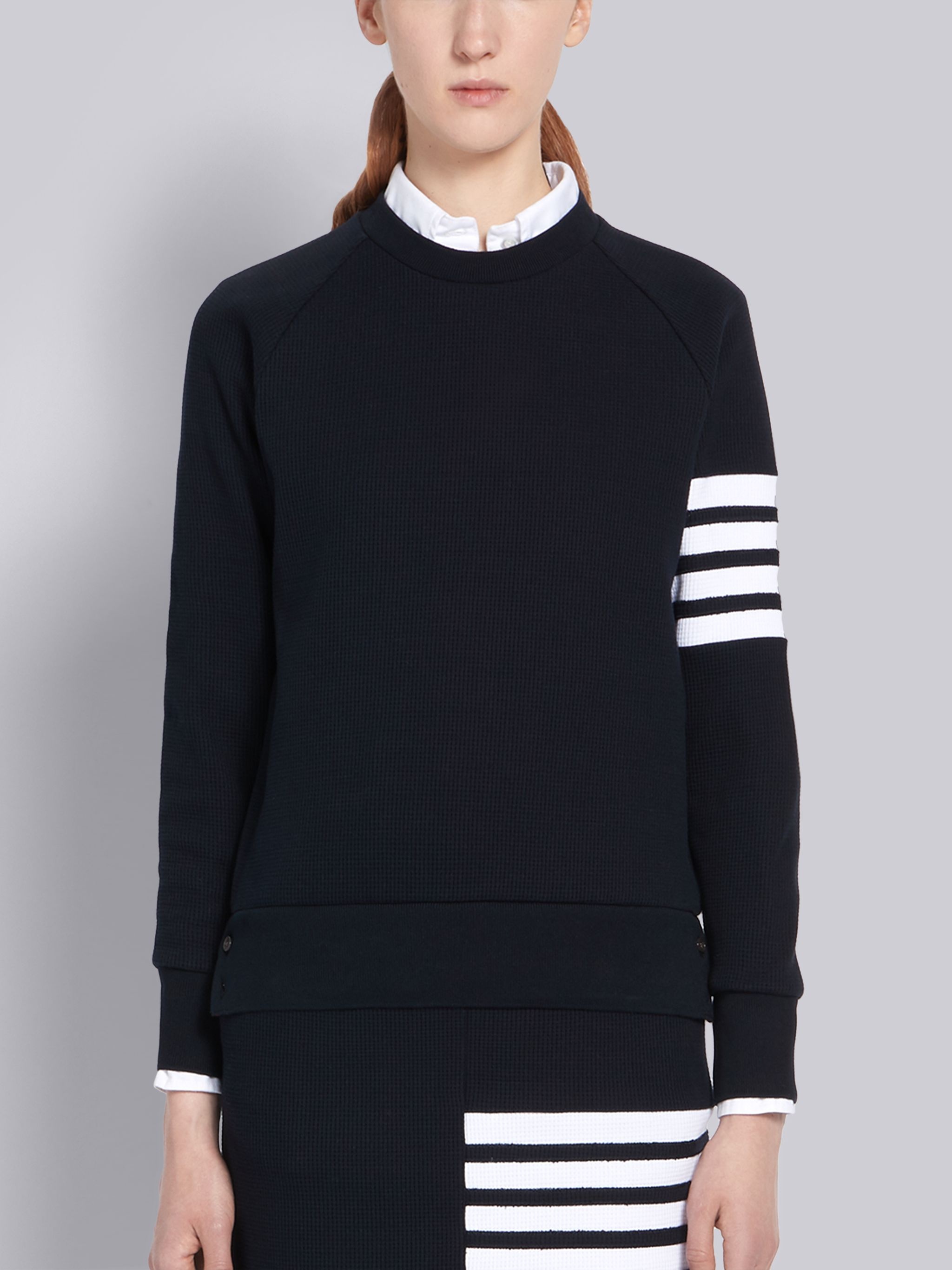 Navy Waffle Crewneck 4-Bar Sweatshirt - 1