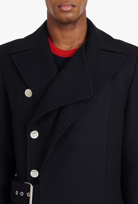 Long asymmetrical navy blue wool coat - 8
