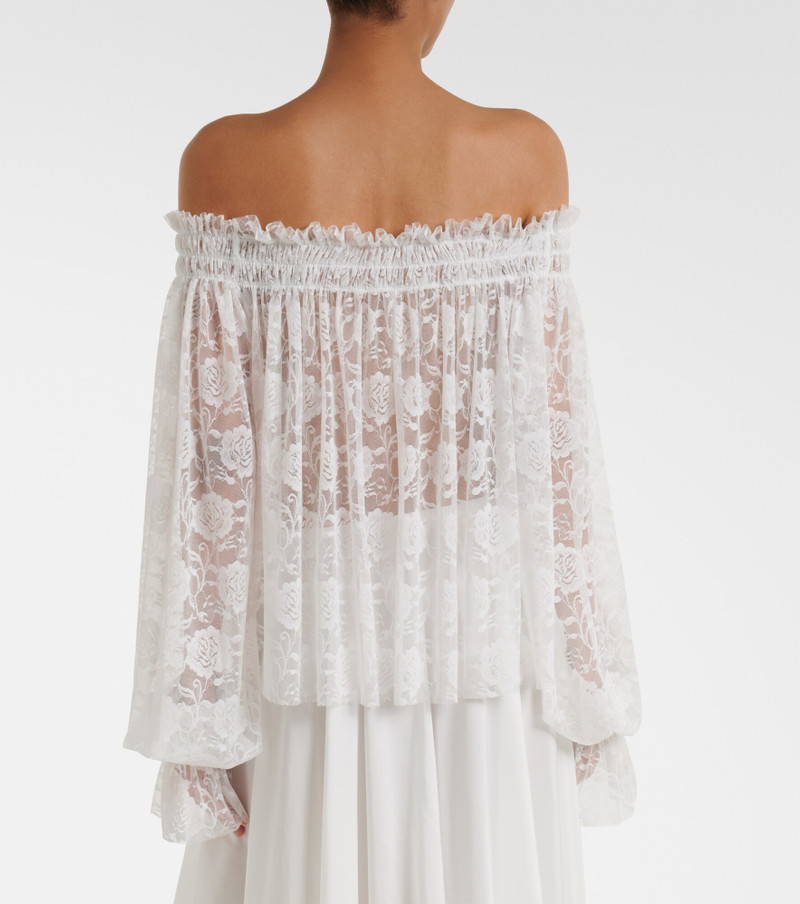 Off-shoulder smocked lace top 5