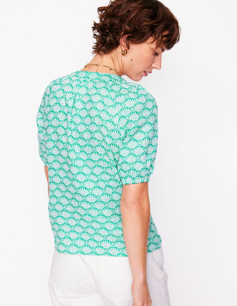 Brooke Linen Top-Aquamarine, Deco Palm 5