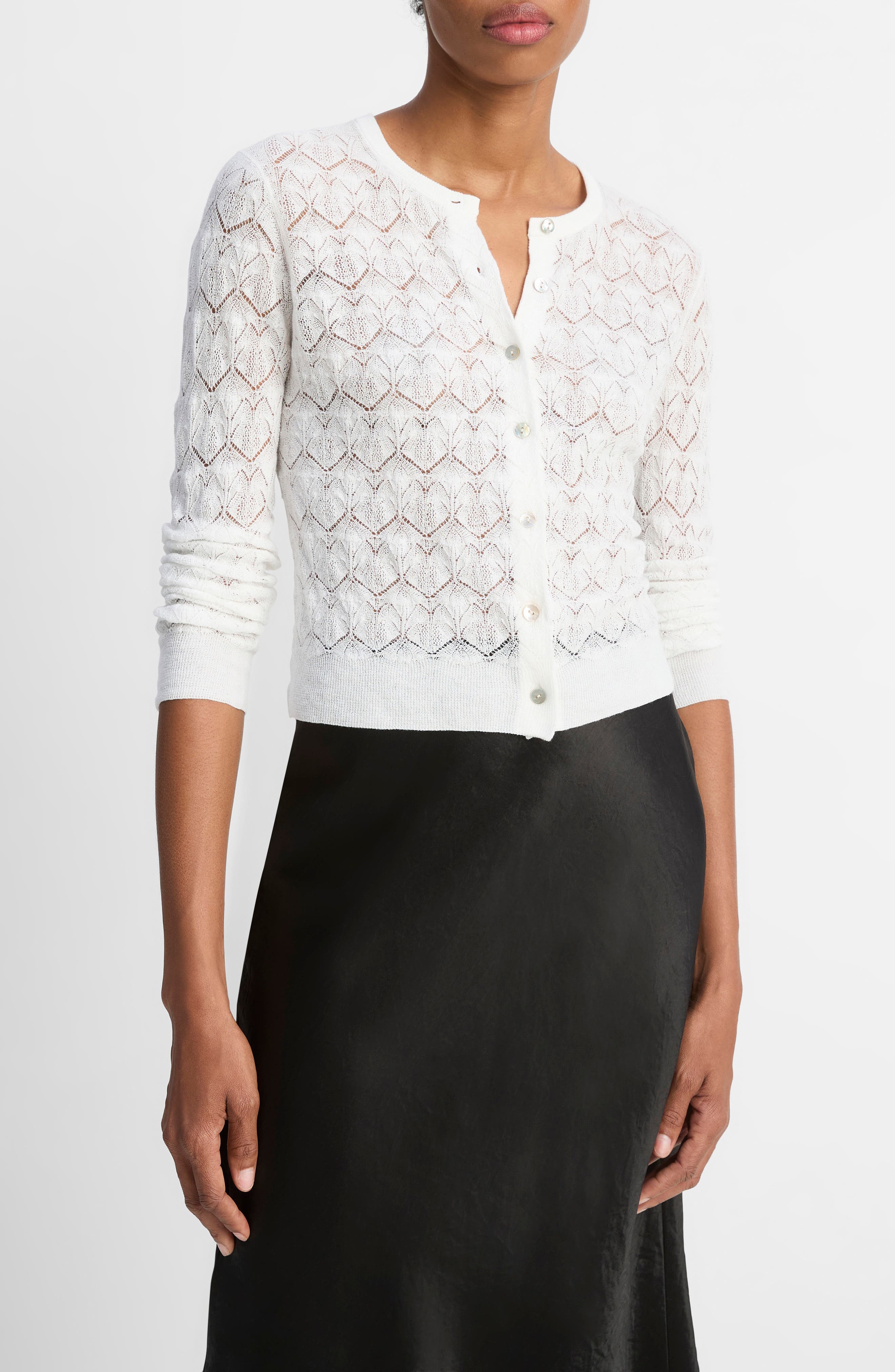 Vince Open Stitch Cotton Cardigan in Optic White at Nordstrom - 1