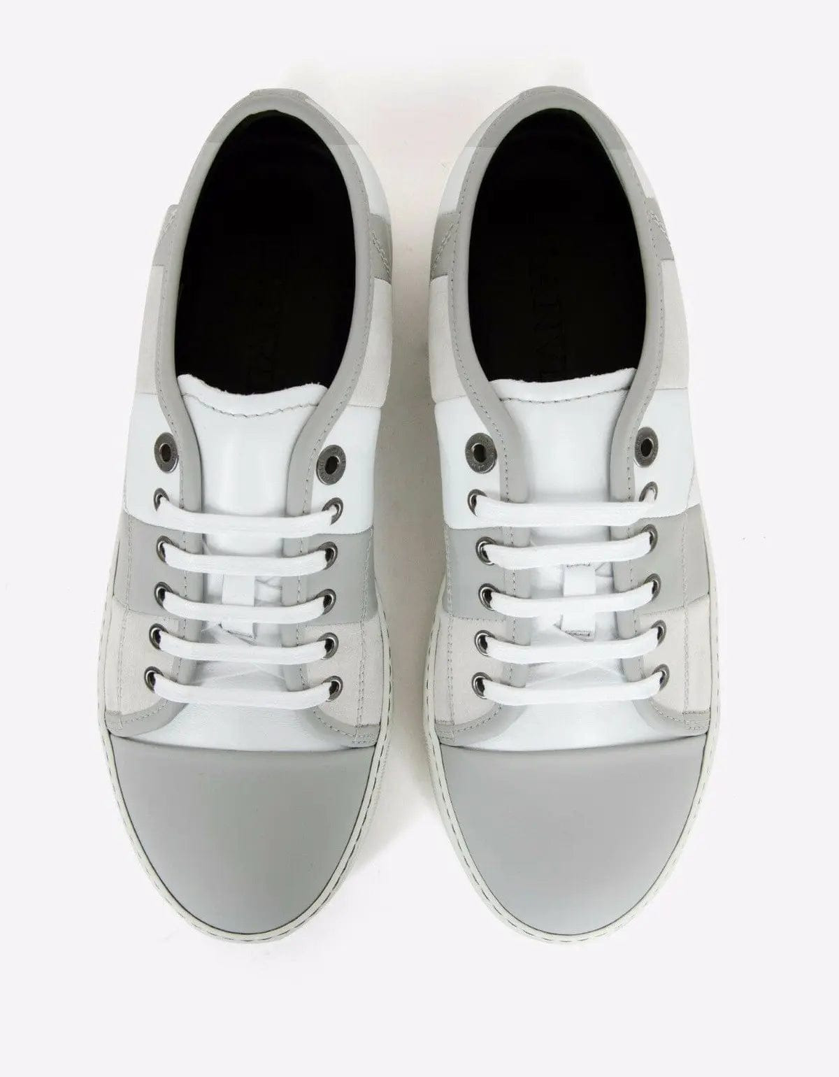 Lanvin White Mixed Leather Striped Trainers - 4