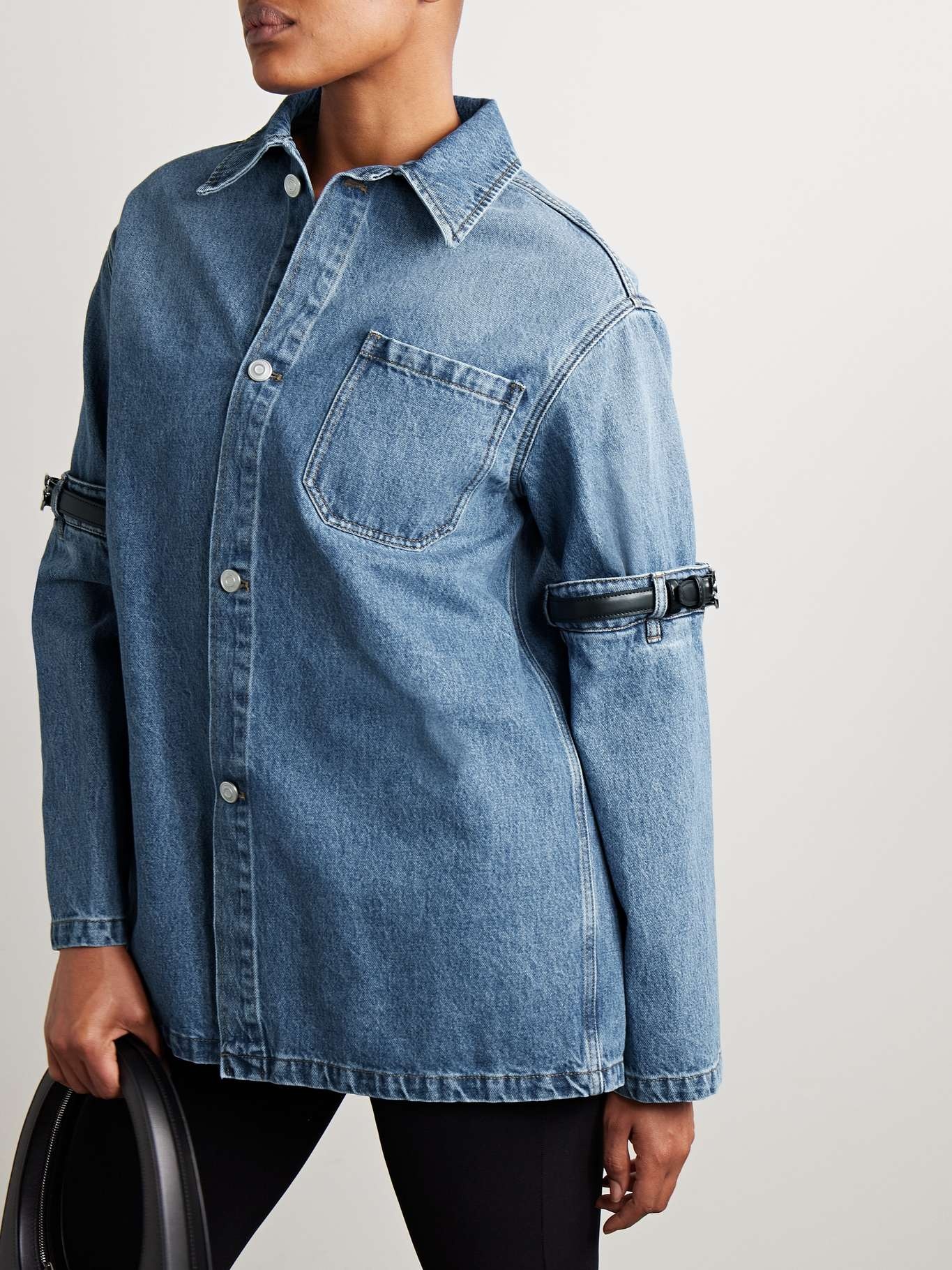 Oversized leather-trimmed paneled denim jacket - 3