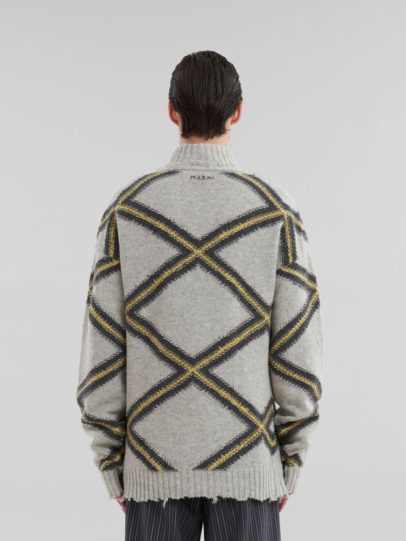 GREY BROKEN WOOL JUMPER WITH ARGYLE MOTIF - 3