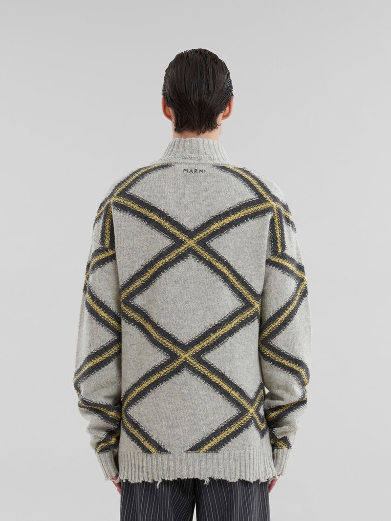 GREY BROKEN WOOL JUMPER WITH ARGYLE MOTIF 3