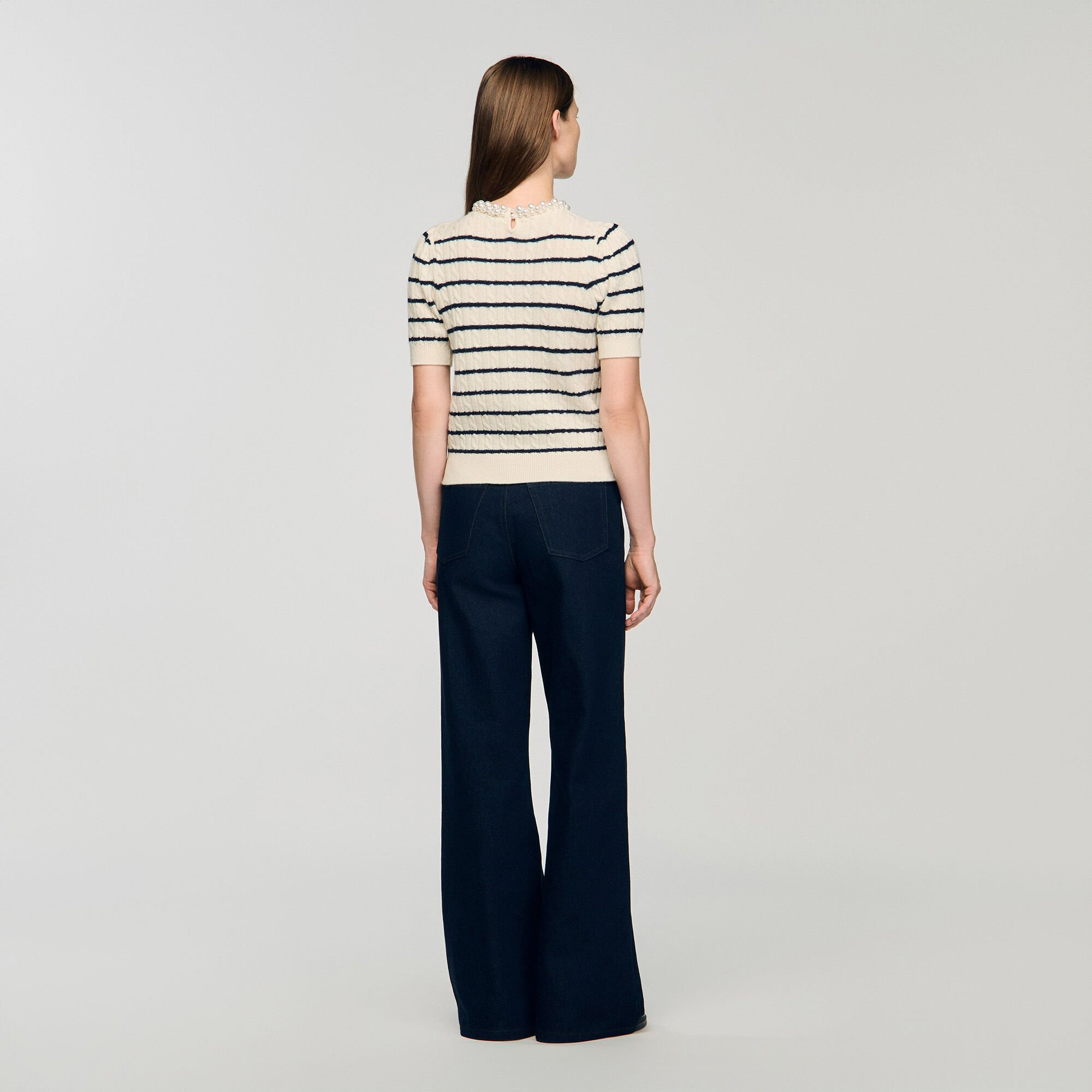 STRIPED SWEATER WITH PEARL COLLAR - 5