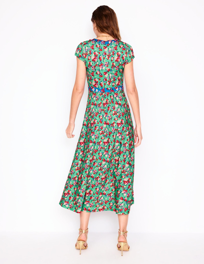 Bias Cut Jersey Midi Dress-Jade, Painterly Posy 4