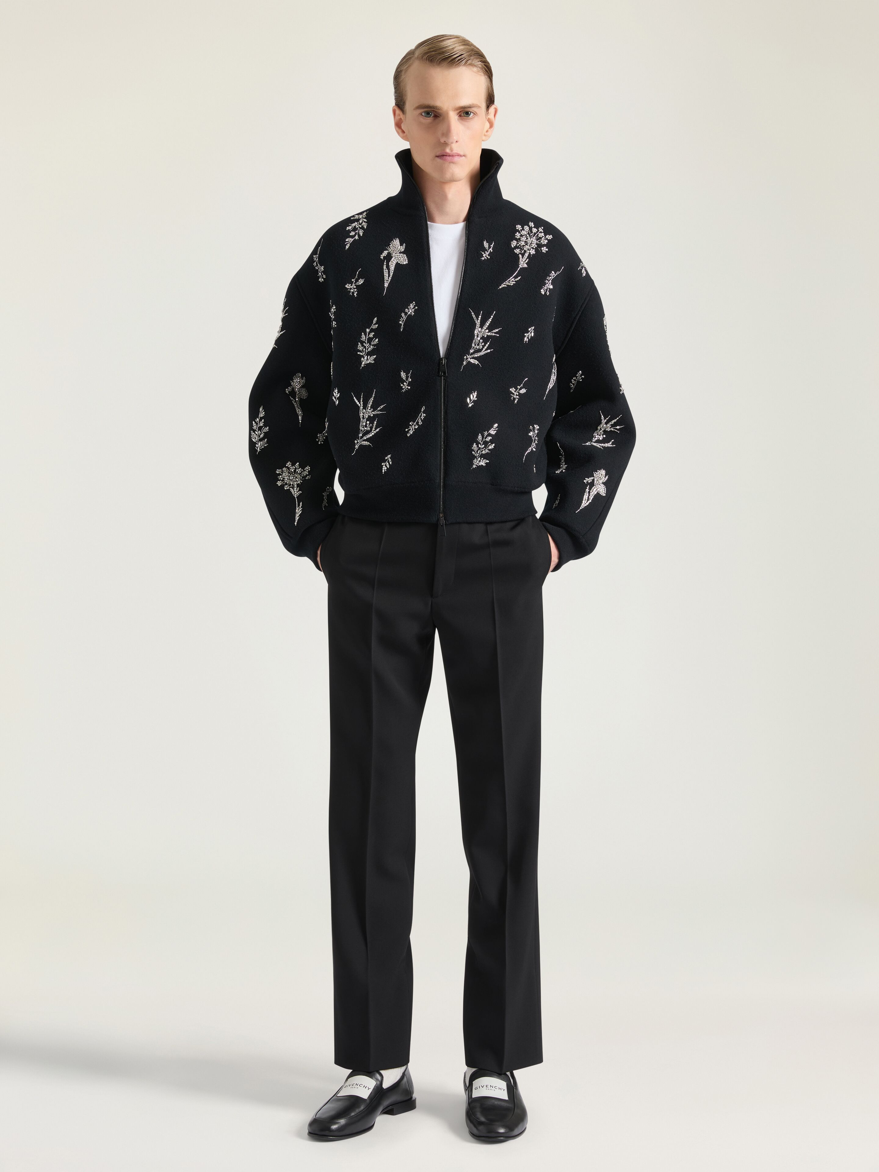COCOON BOMBER IN WOOL KNIT WITH CRYSTAL EMBROIDERY - 2