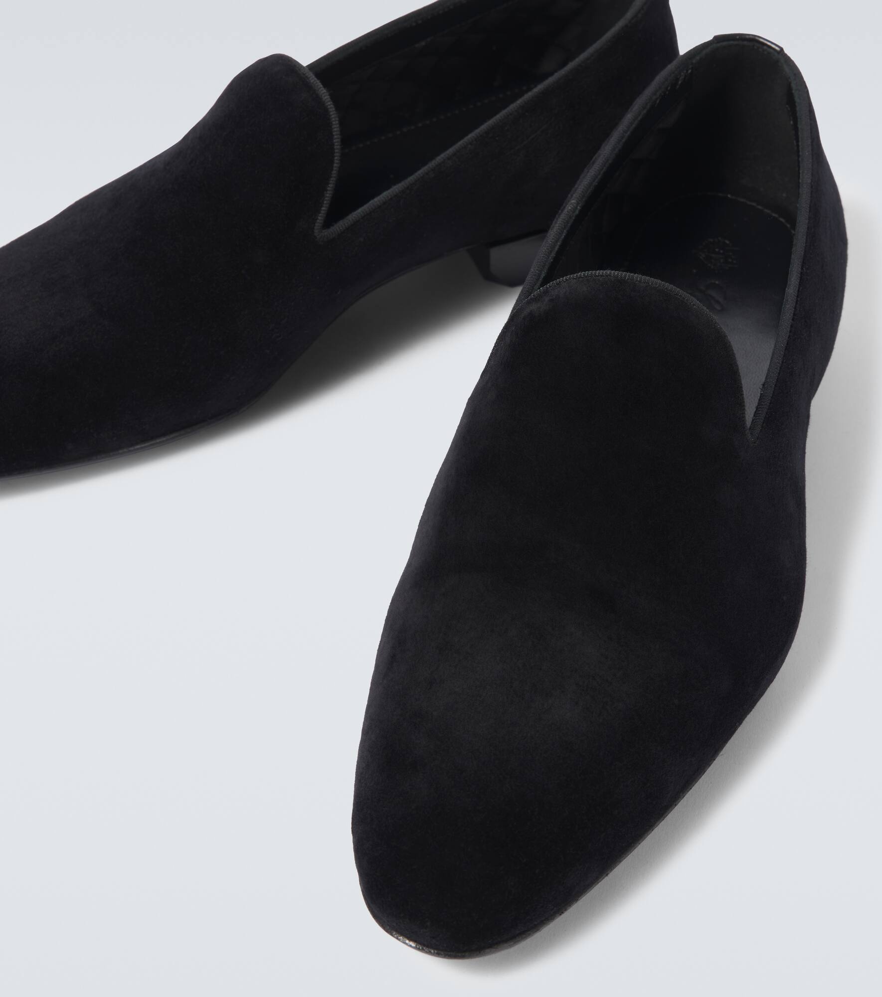 Leather-trimmed velvet loafers - 3