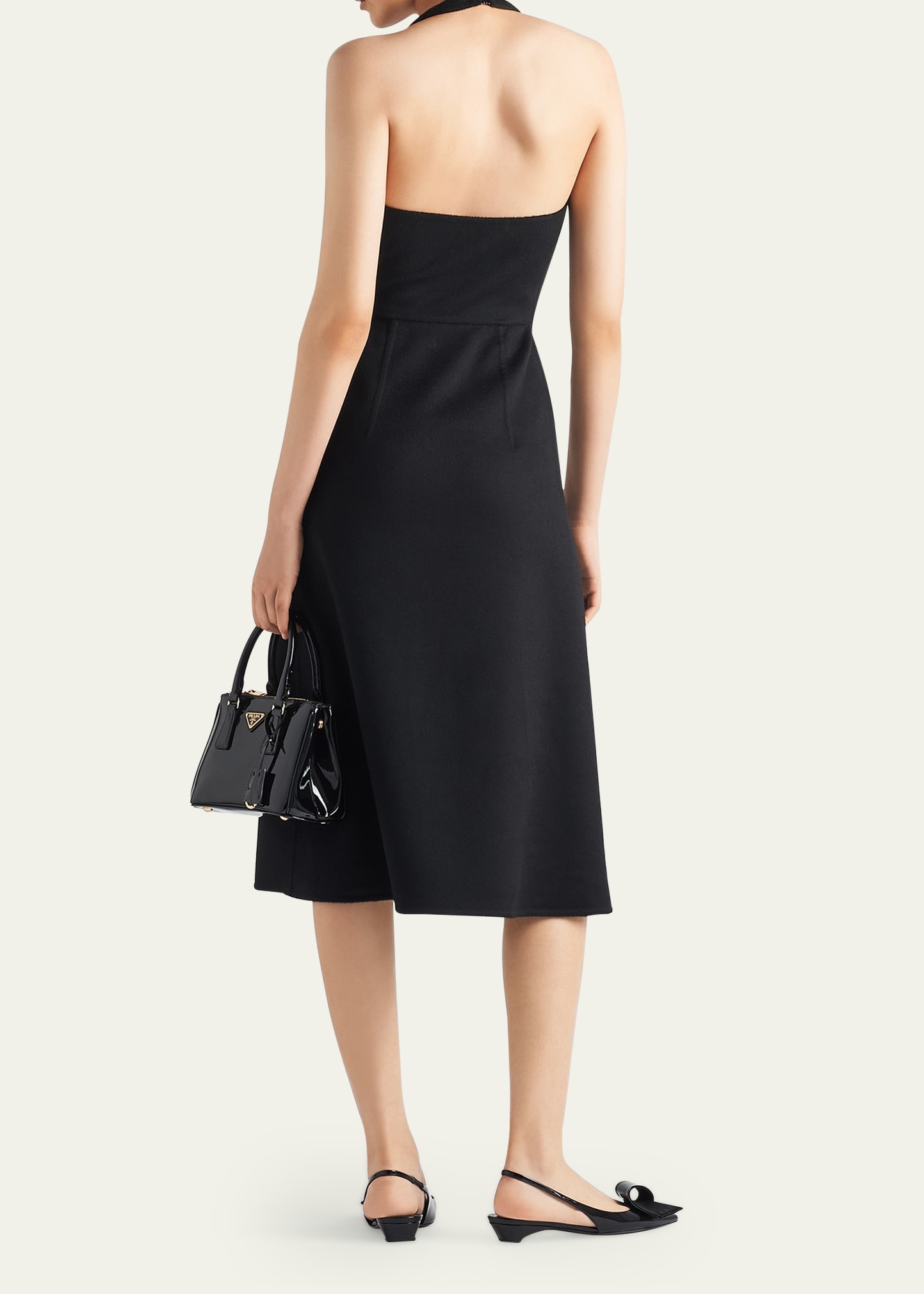 Halter Double Cashmere Flared Midi Dress - 3