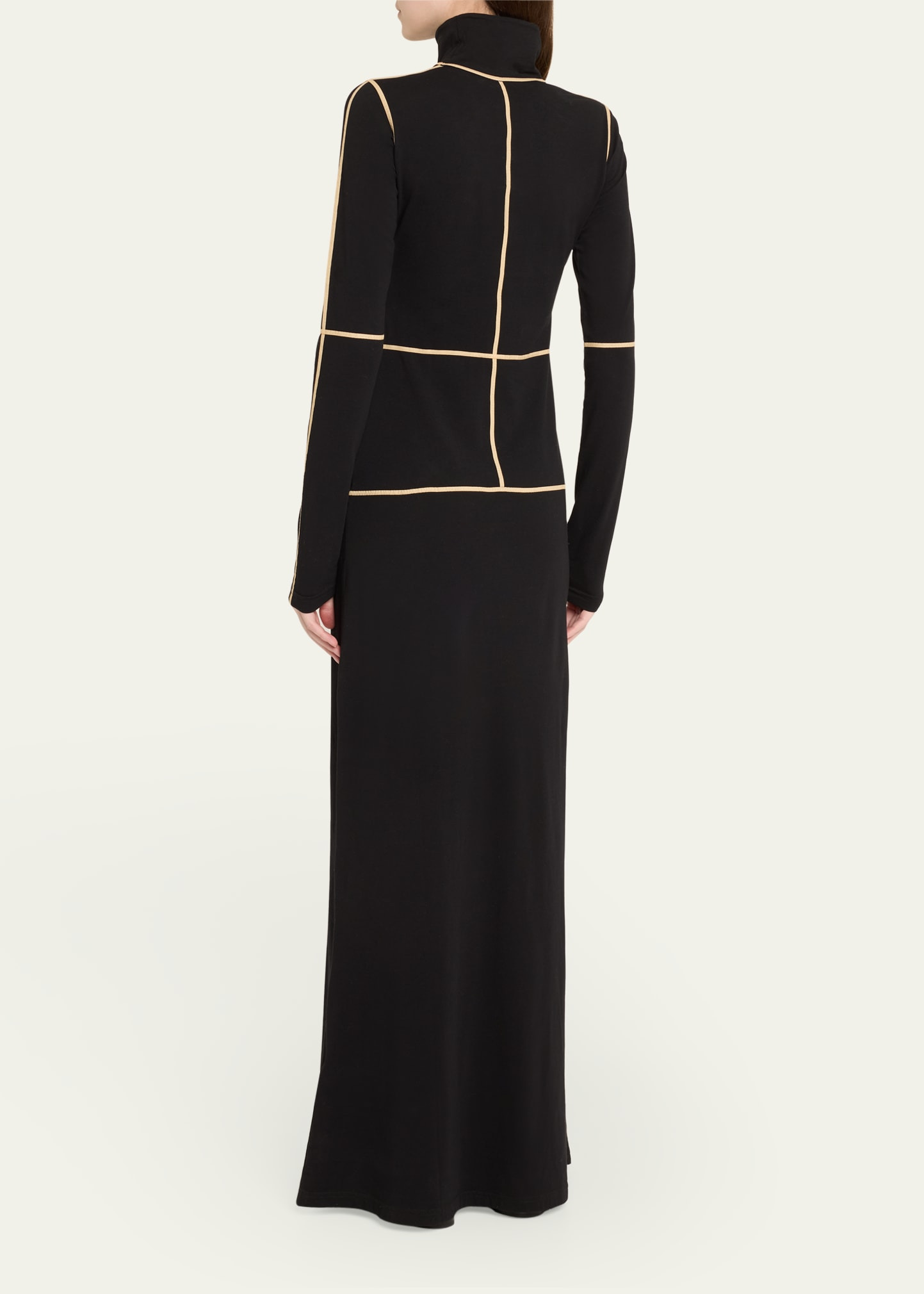 Contrast Seam Turtleneck Maxi Dress - 3