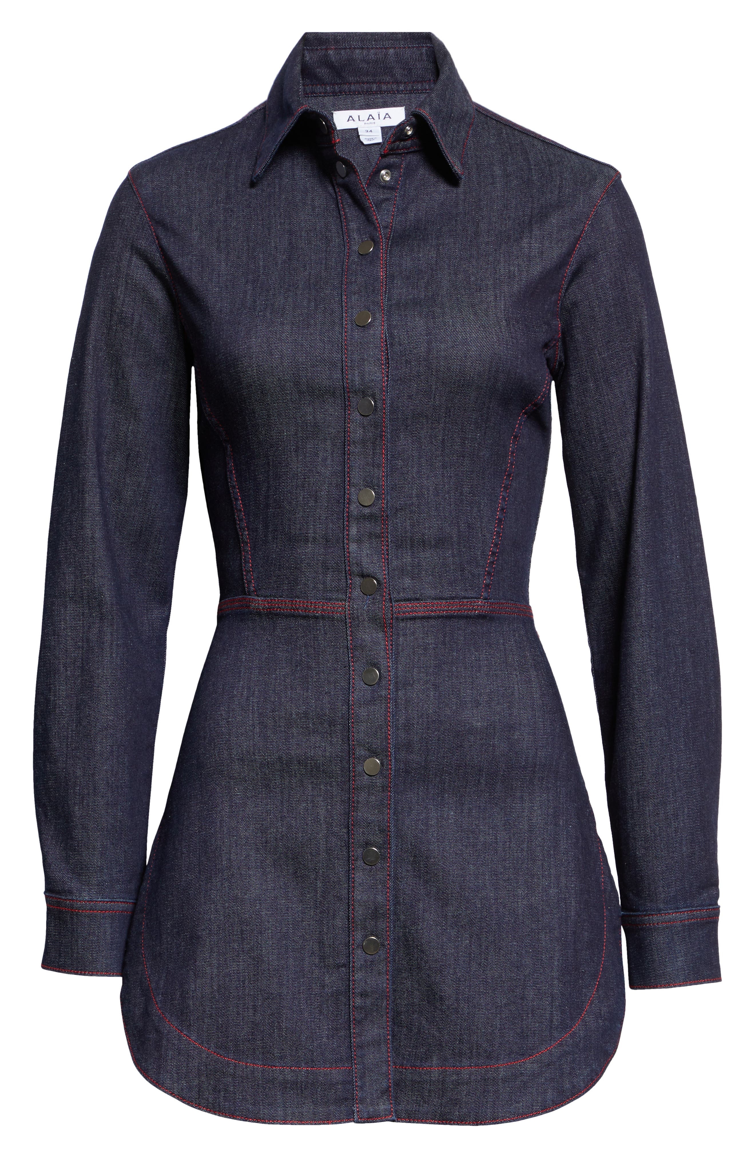 Alaïa Long Sleeve Denim Minidress in Bleu Fonce at Nordstrom - 5