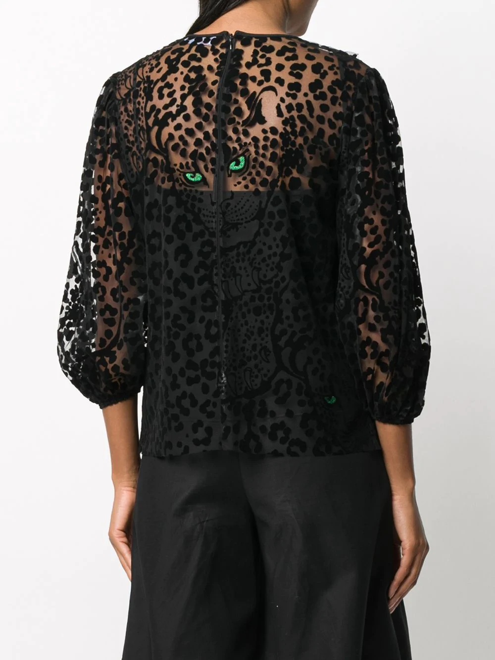 leopard pattern sheer blouse - 4