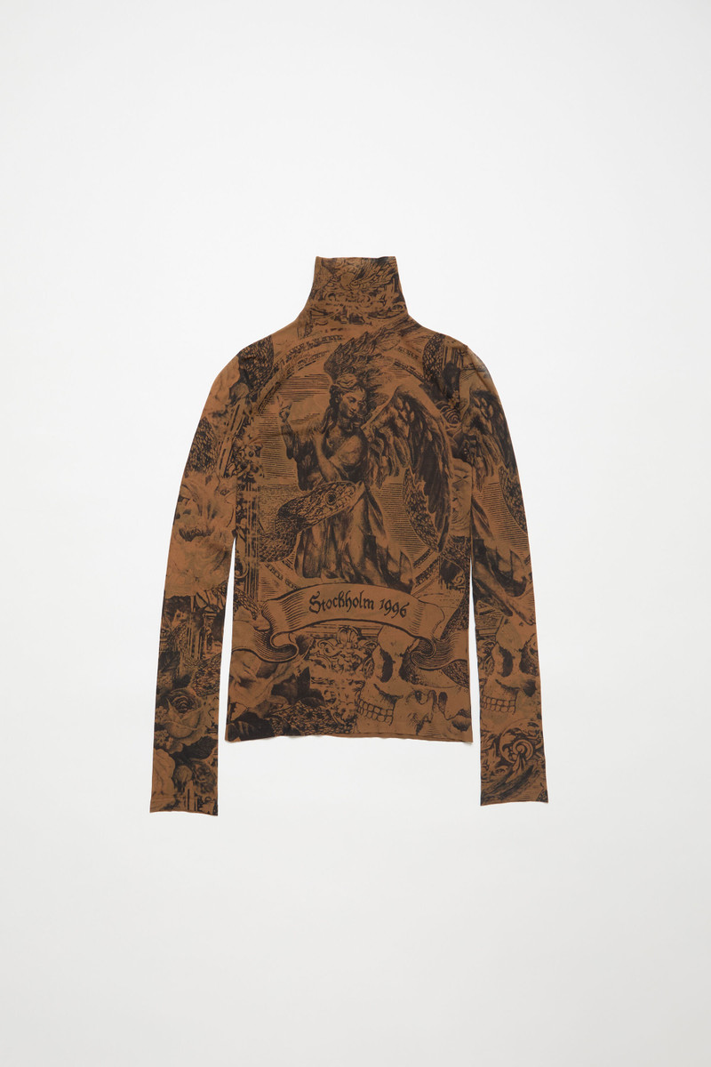 Printed seamless t-shirt - Camel/black 1