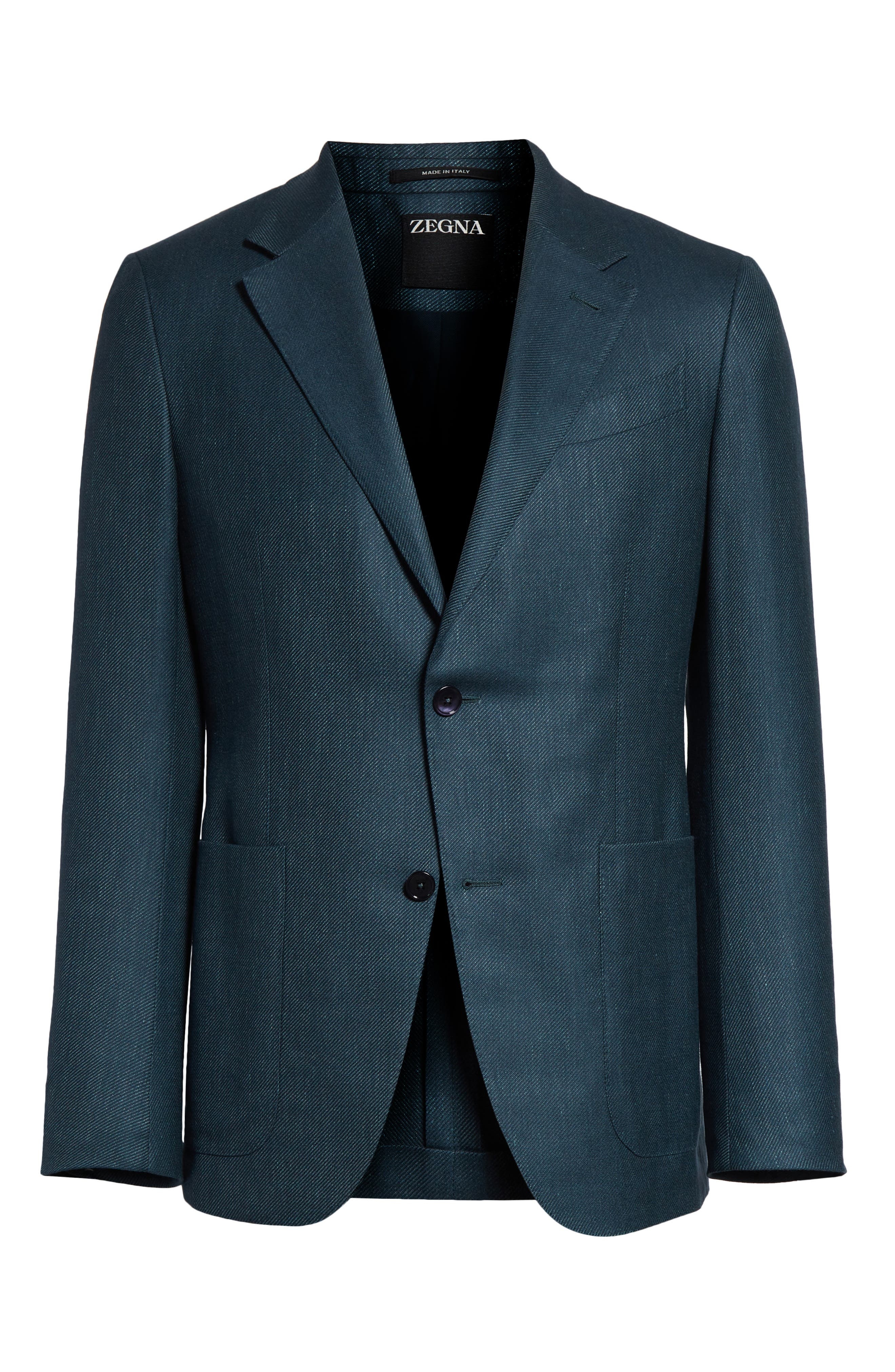 ZEGNA Textured Cashmere, Silk & Linen Sport Coat in Medium Blue at Nordstrom - 6