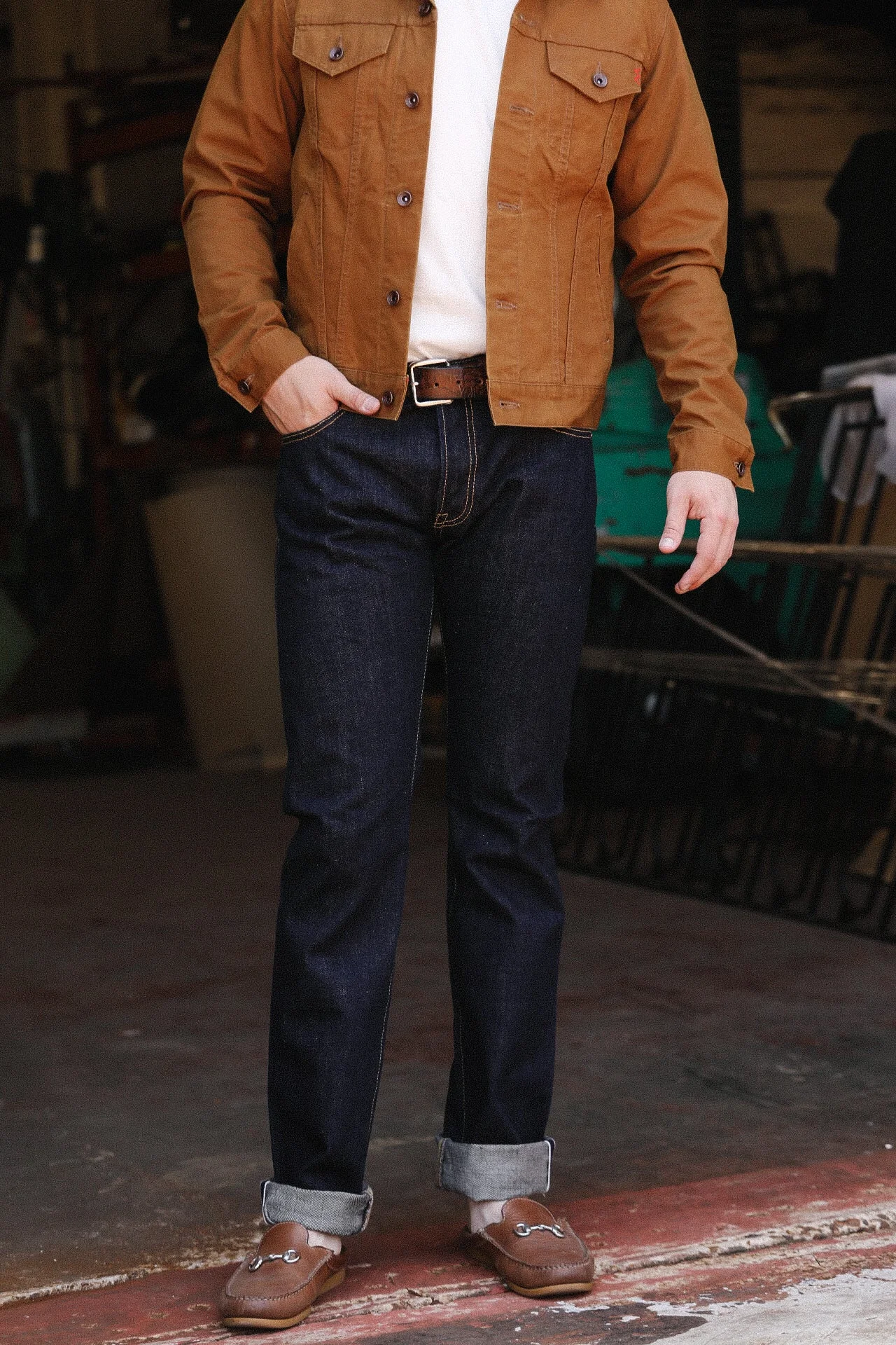 17OZ SELVEDGE DENIM SLIM TAPERED CUT JEANS - NATURAL INDIGO IH-777N - 1