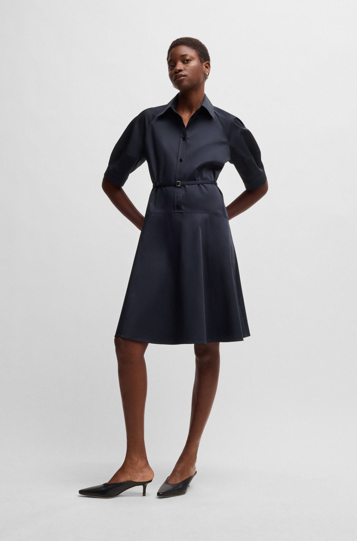 SHIRT DRESS IN STRETCH COTTON WITH HALF PLACKET - 3