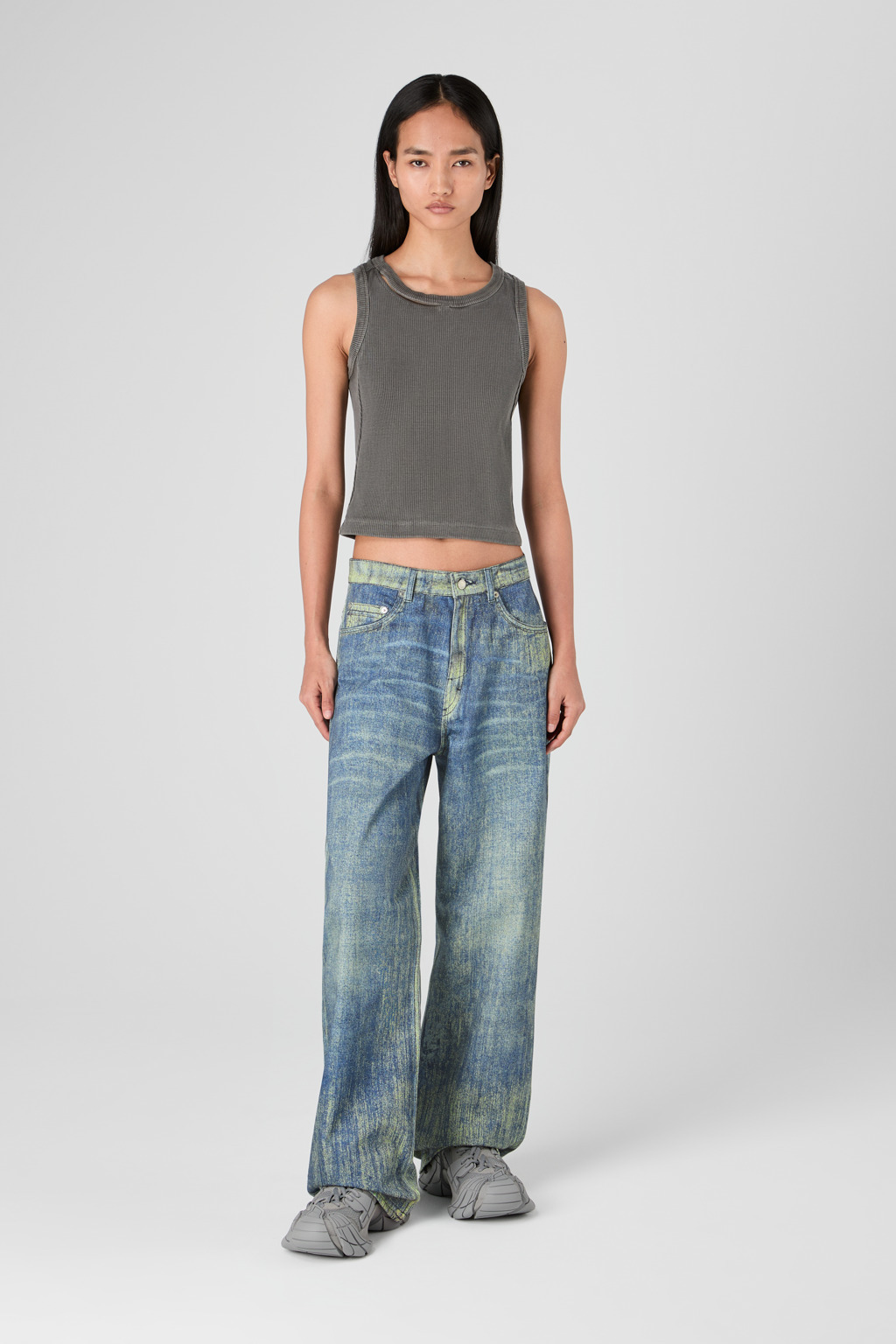 Sand Blue Paint Print Denim Jeans - 2