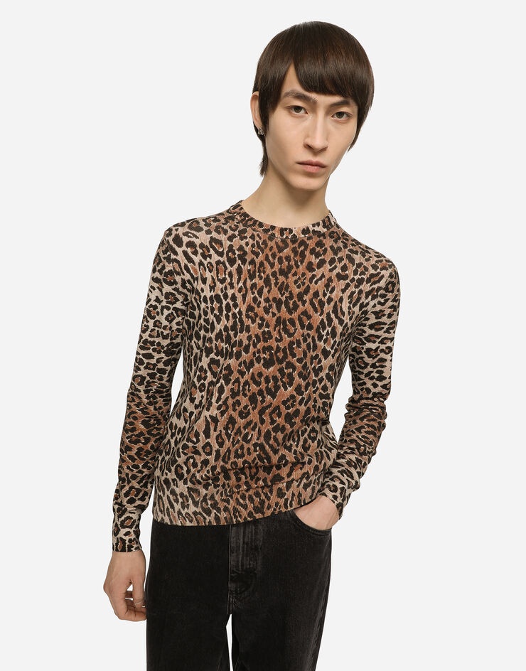 Leopard-print round-neck wool sweater - 4