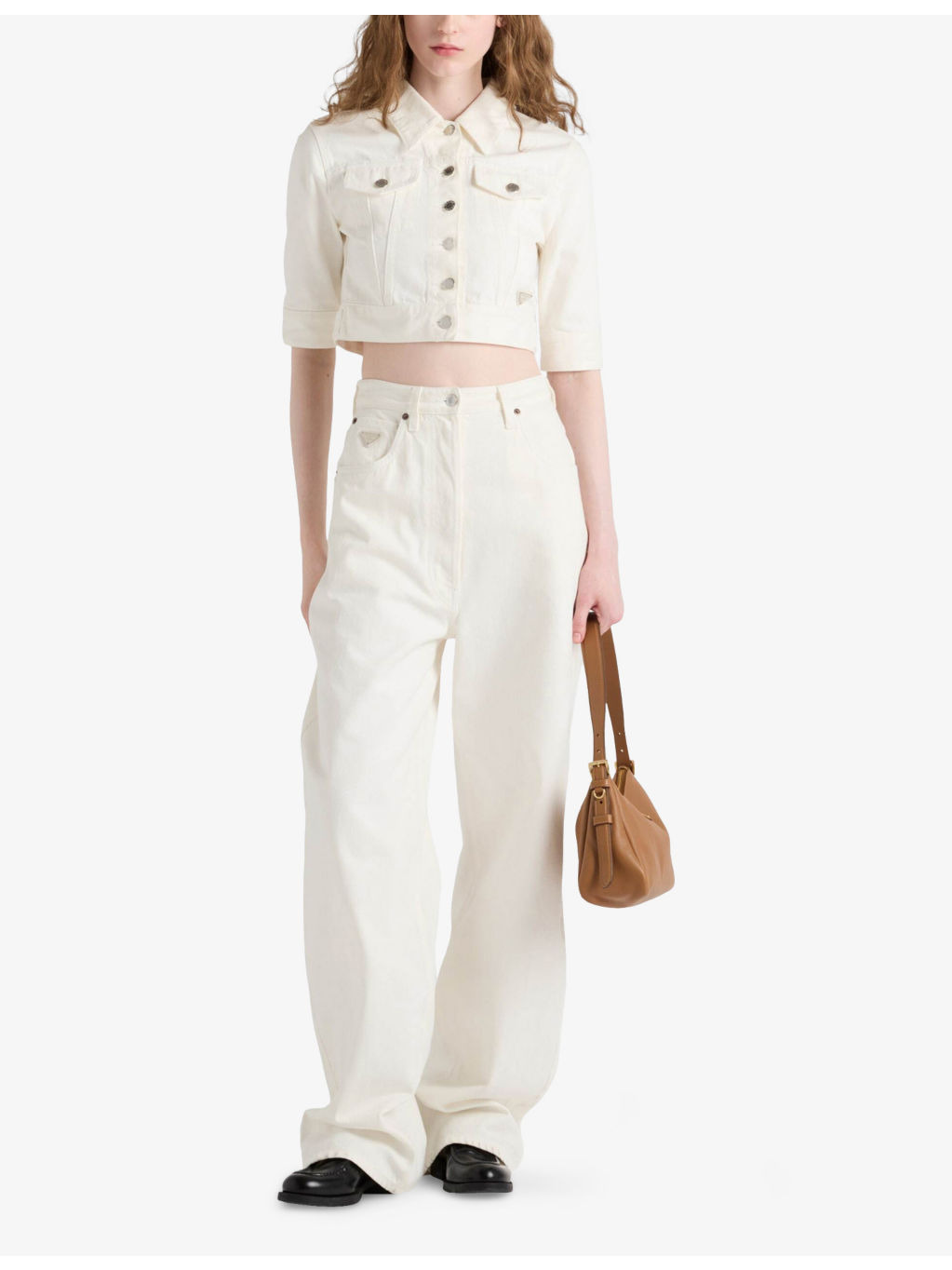 Branded-Patch Cropped Denim Jacket - 2