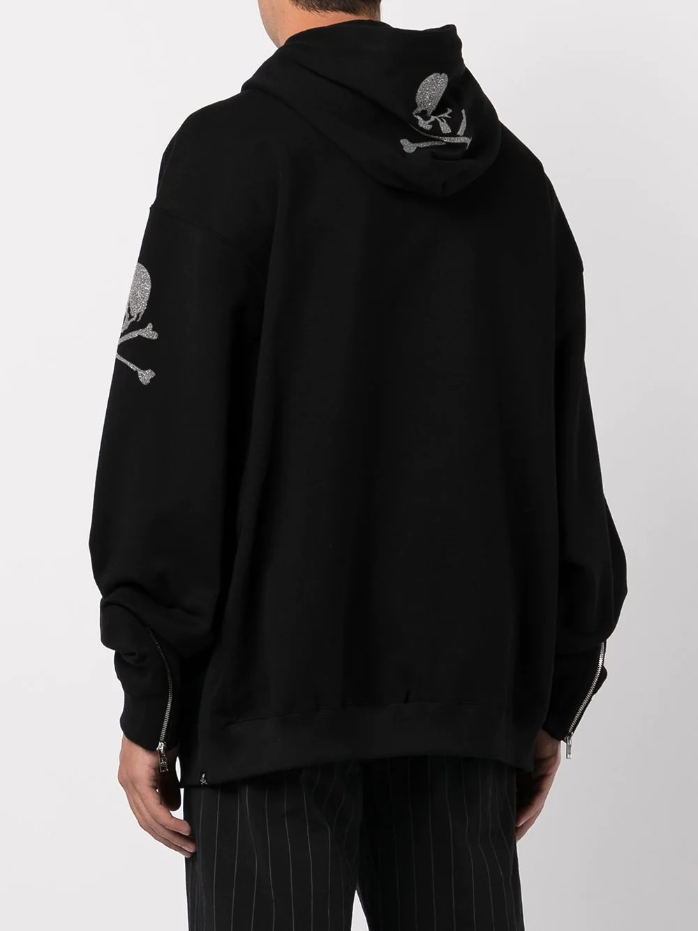 crystal embellished skull zip-front hoodie - 4