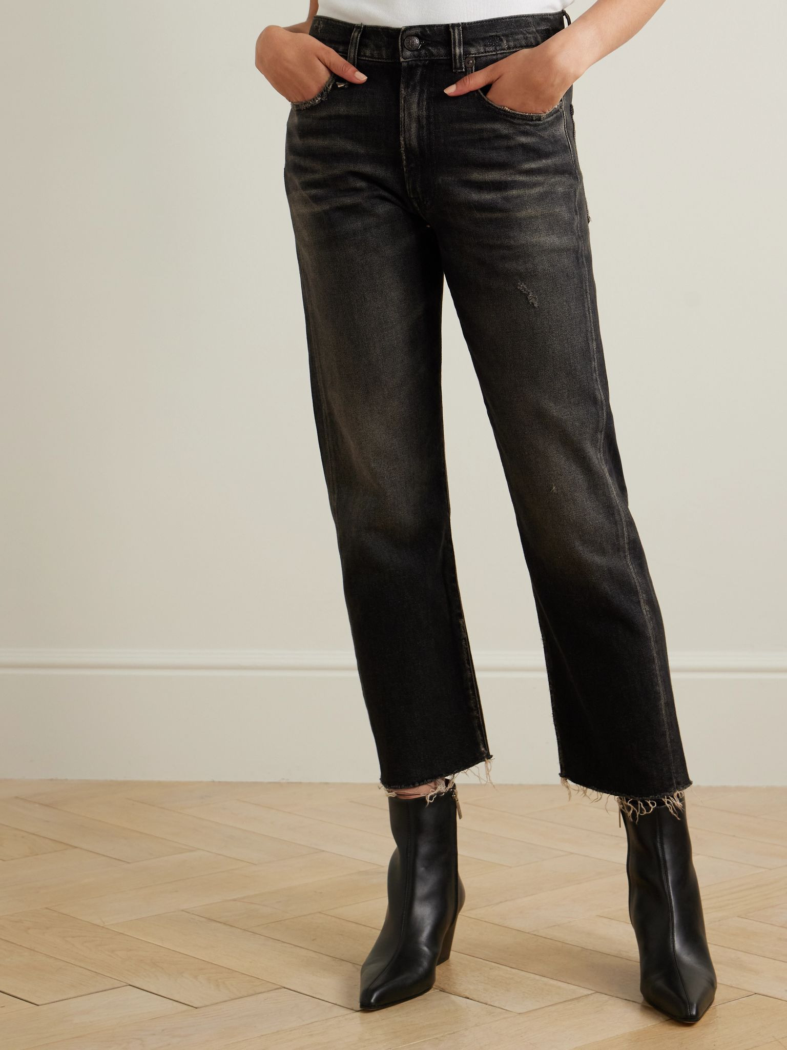 Boyfriend cropped distressed high-rise straight-leg jeans Black - 3