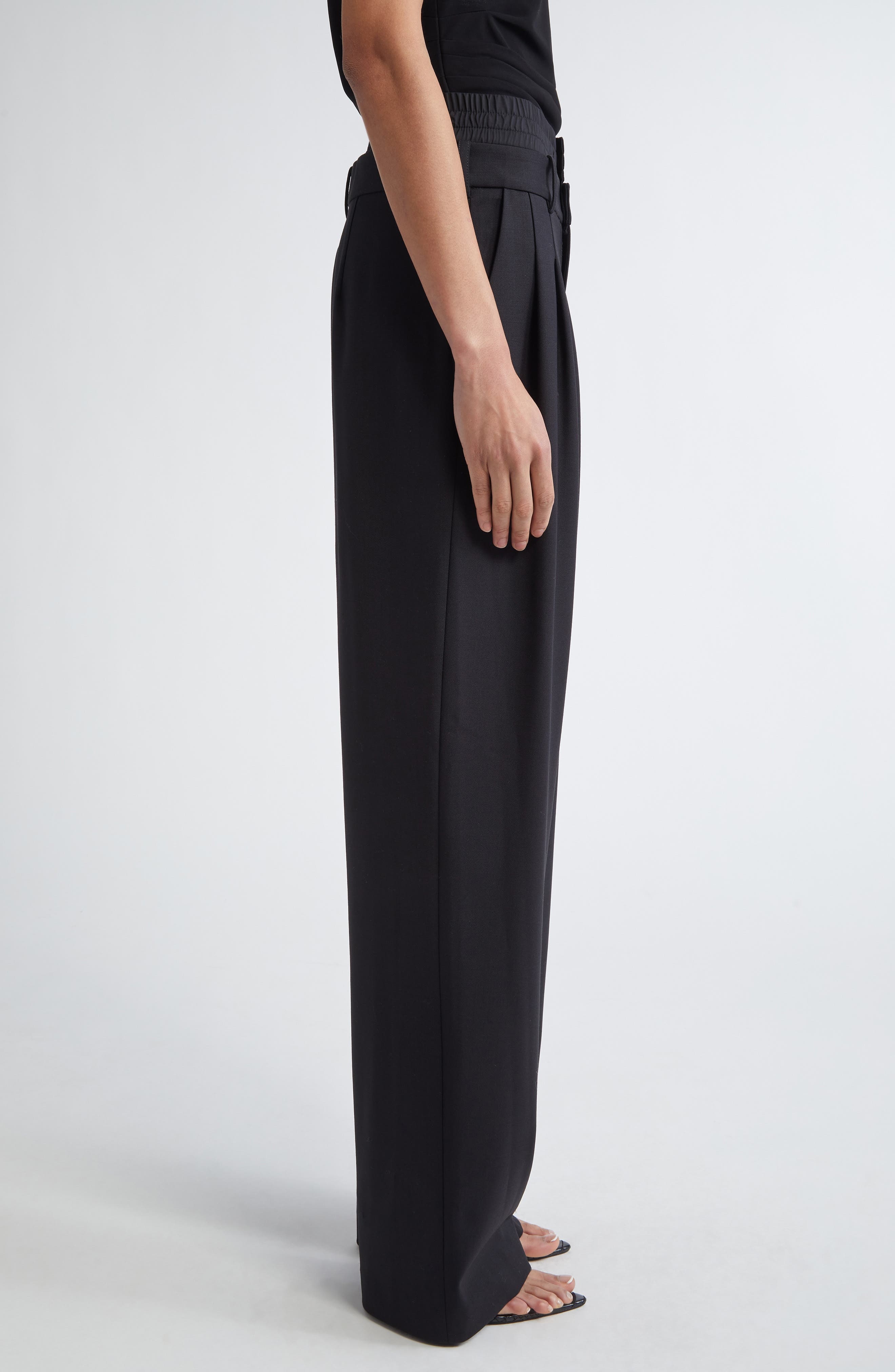 MONSE Layered Waist Stretch Wool Pants in Black at Nordstrom - 4