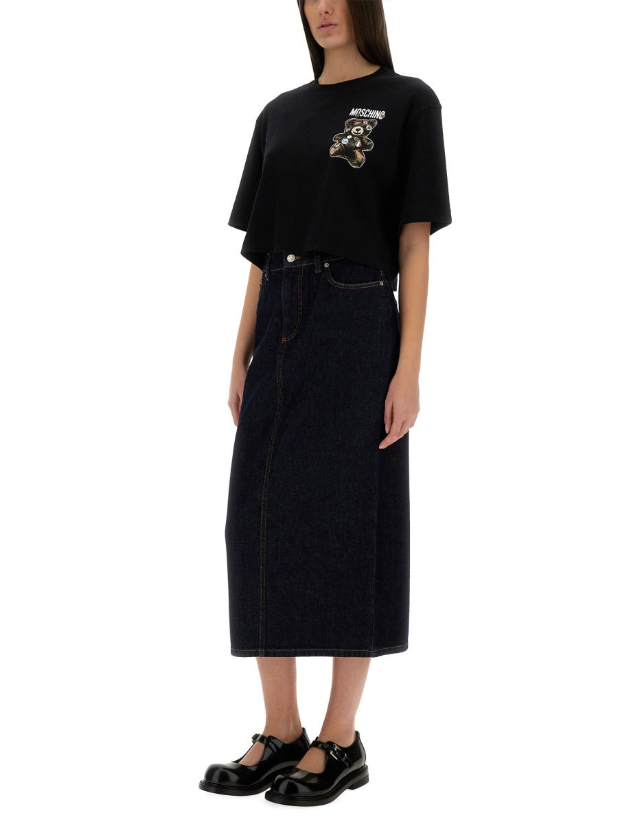 Moschino Women Cropped T-Shirt "Teddy Bear" - 2