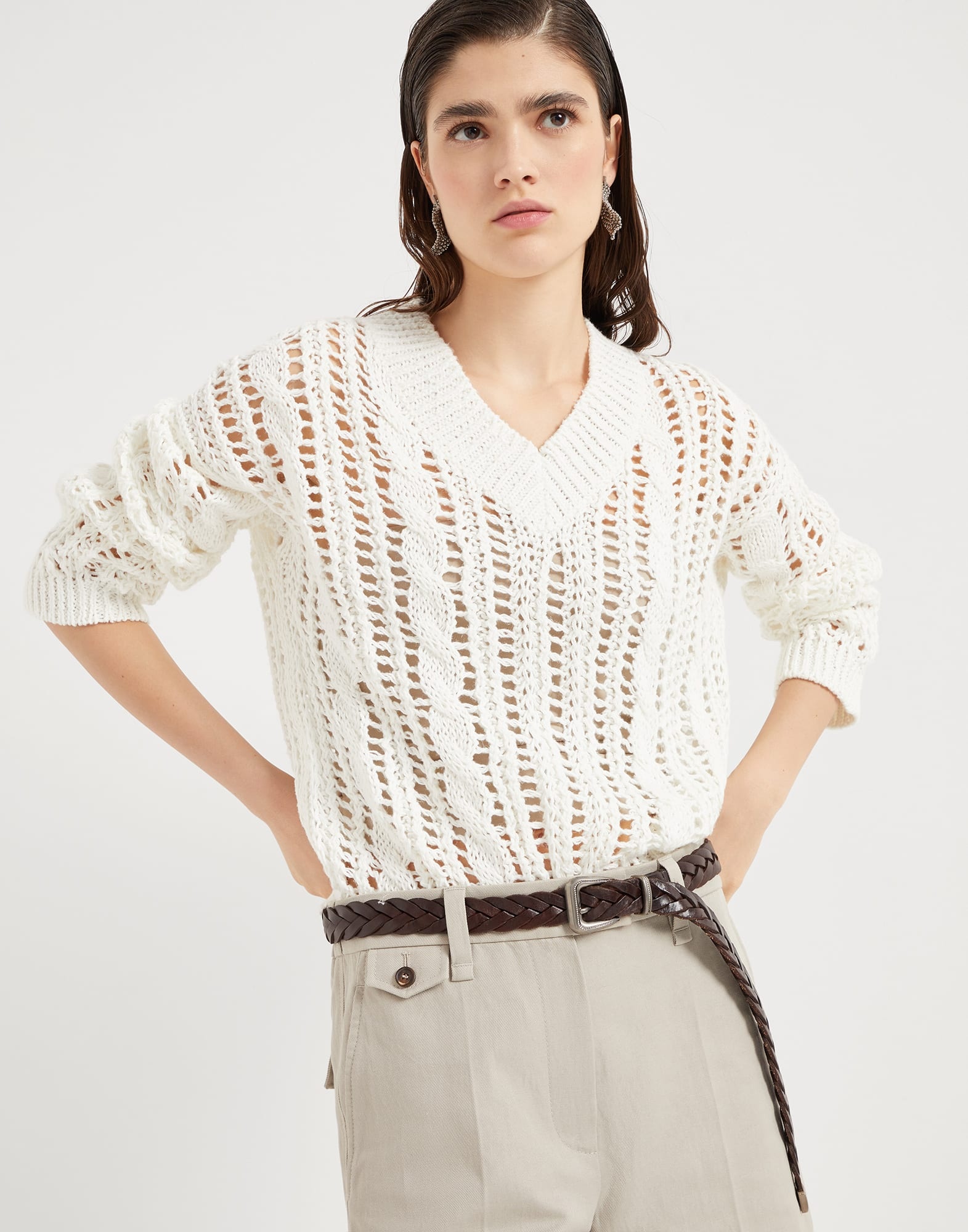 Braided leather belt with monili - 3
