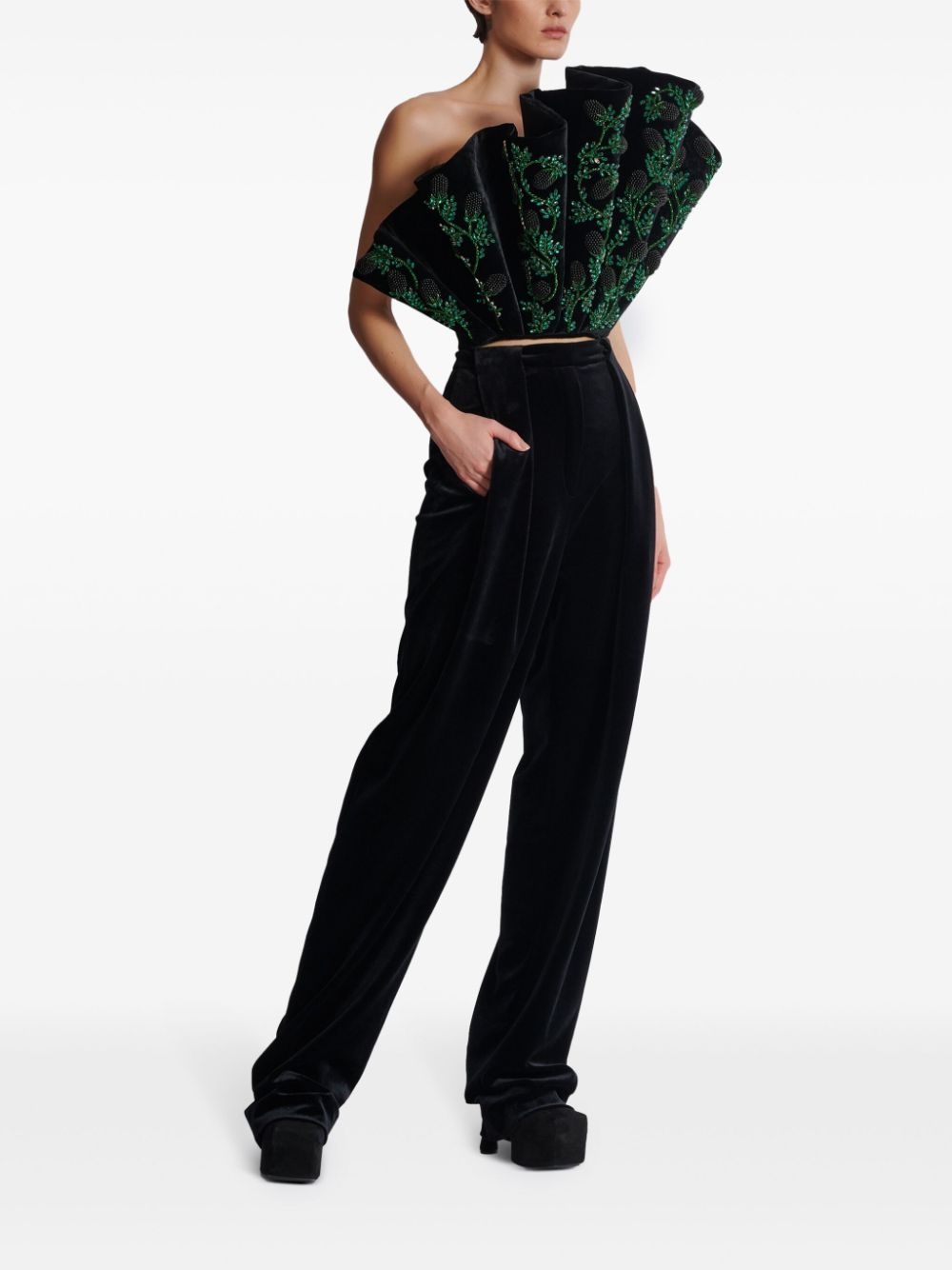 pleated velvet trousers - 3