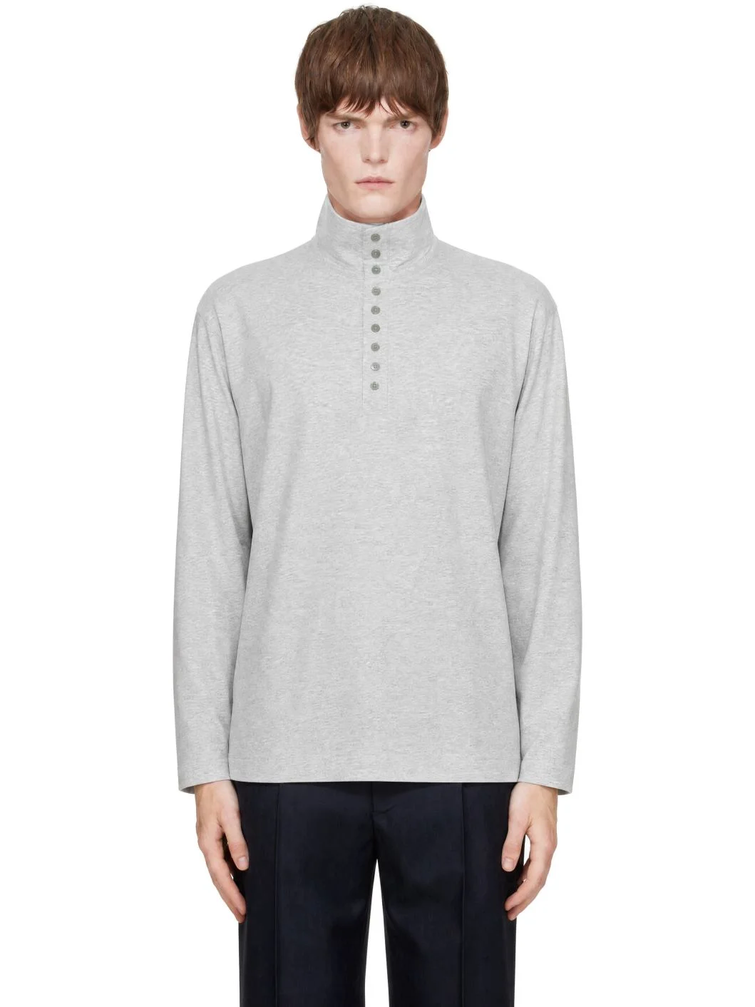 Gray Turtleneck Cotton Polo - 1
